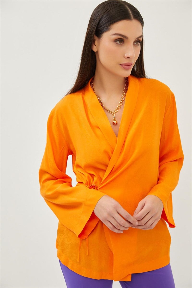 Oranj Kruvaze Bağlama Detaylı Tunik Kadın Tunik modelleri