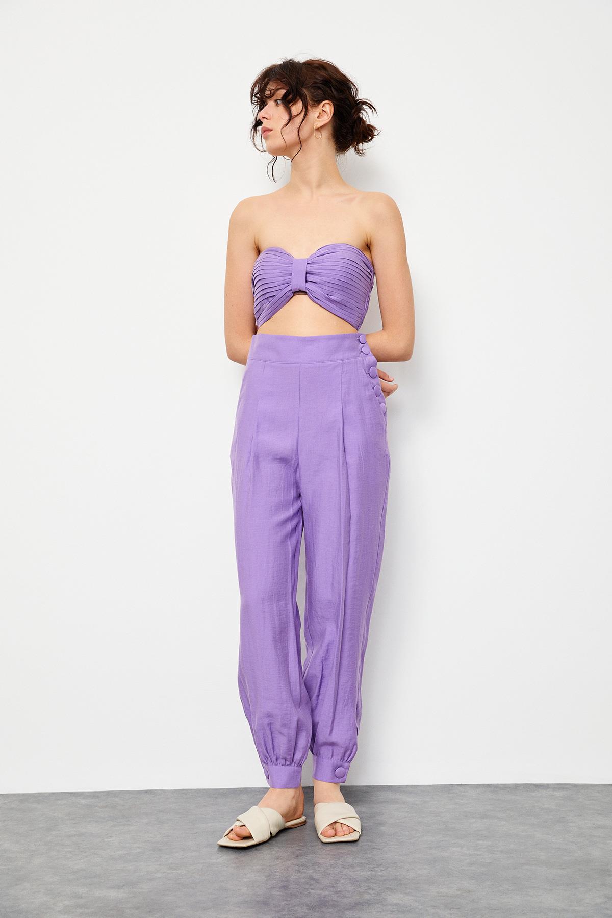 Orkide Crop Top Pantolon Üç Parça Takım Kadın Takım Elbise modelleri