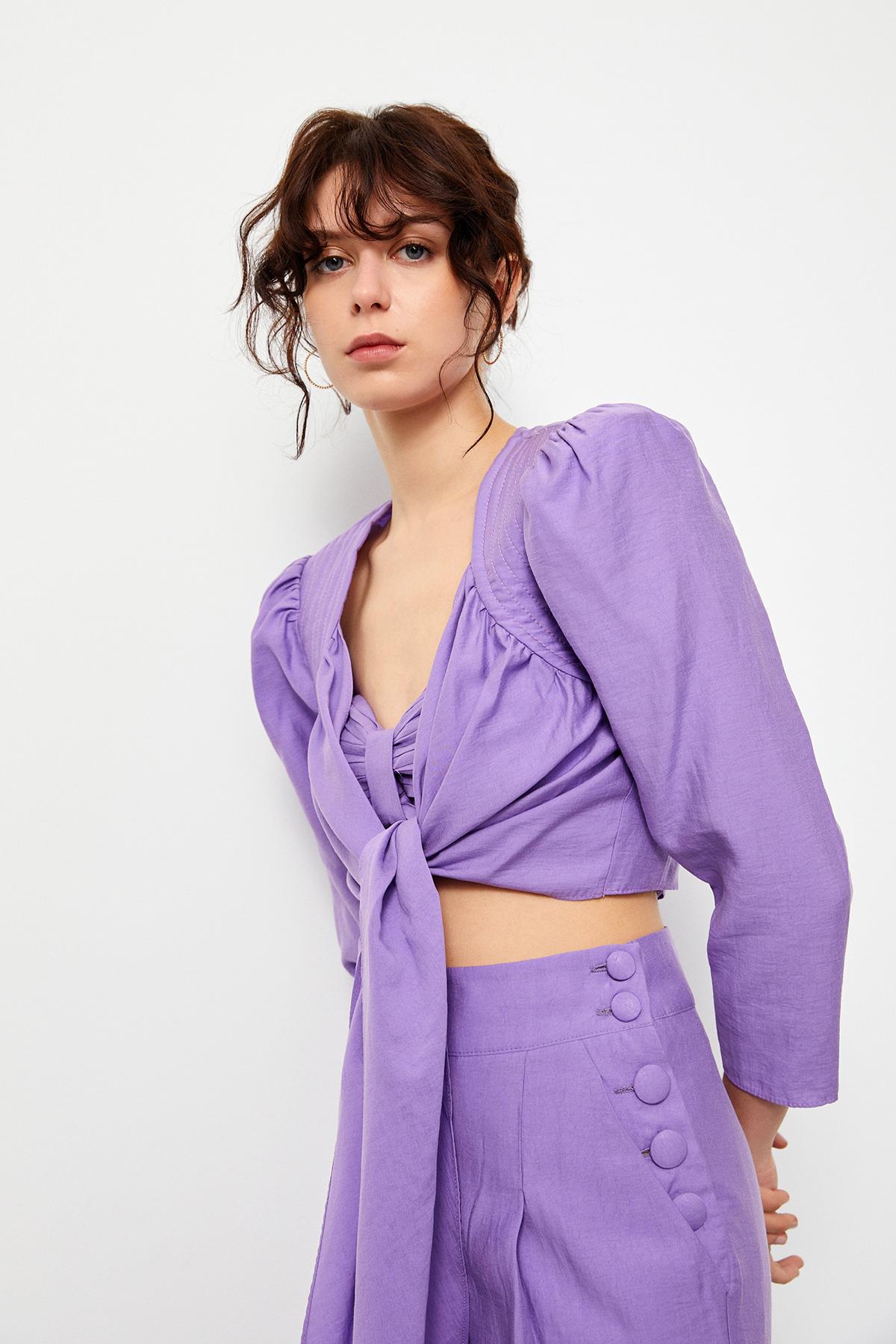 Orkide Crop Top Pantolon Üç Parça Takım Kadın Takım Elbise modelleri