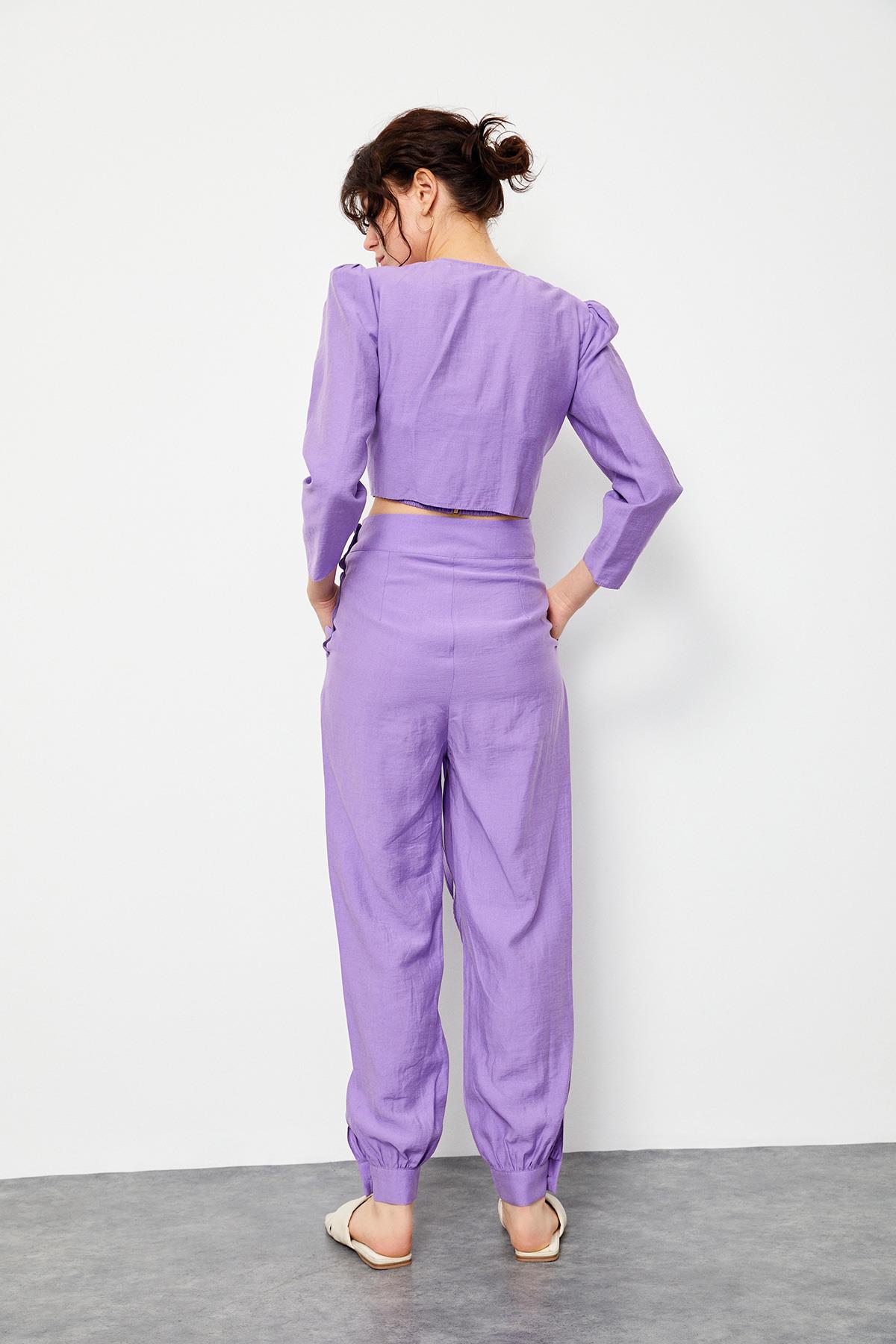 Orkide Crop Top Pantolon Üç Parça Takım Kadın Takım Elbise modelleri