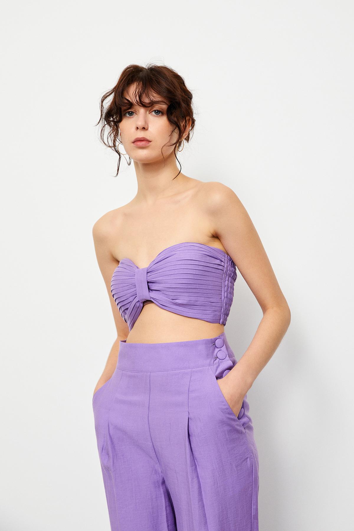 Orkide Crop Top Pantolon Üç Parça Takım Kadın Takım Elbise modelleri