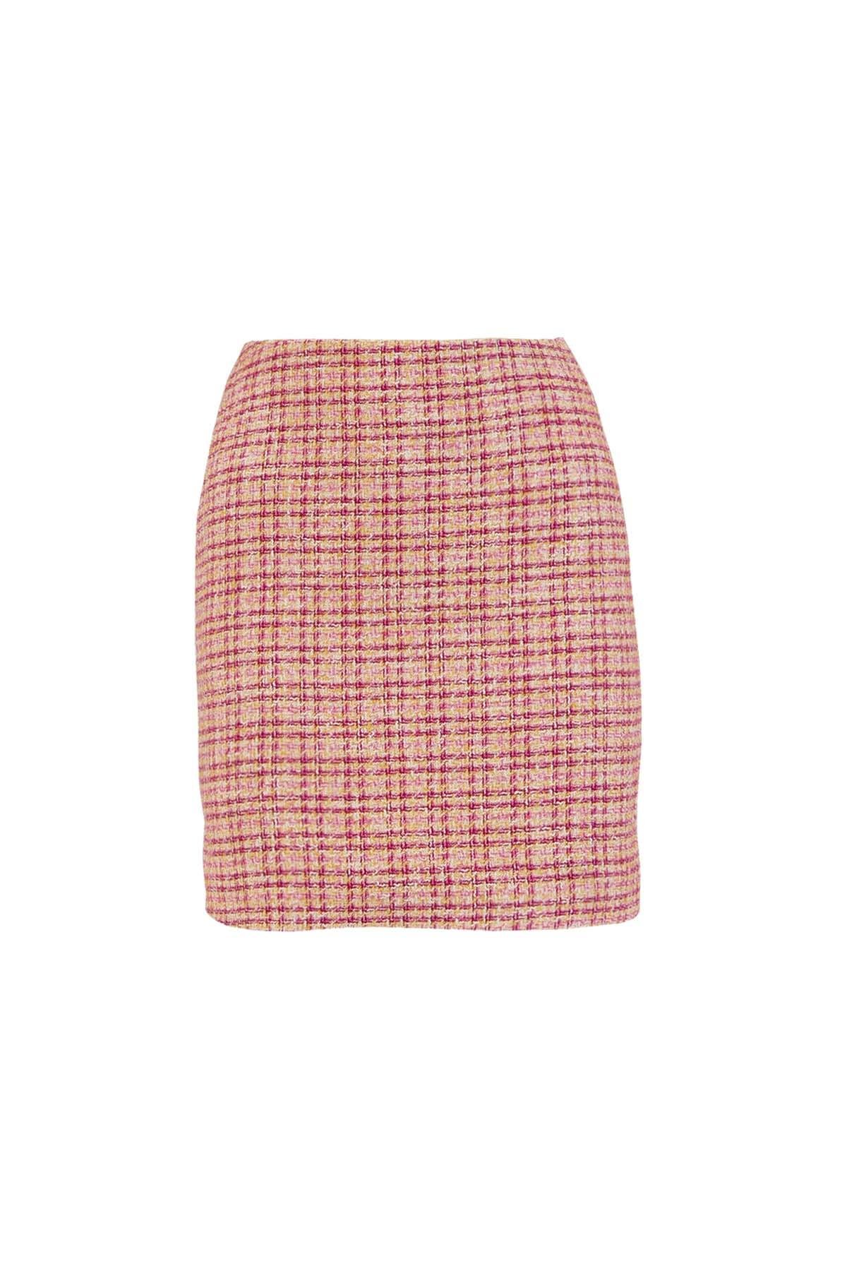 Pembe Ekoseli Mini Boy Etek Kadın Skirt modelleri