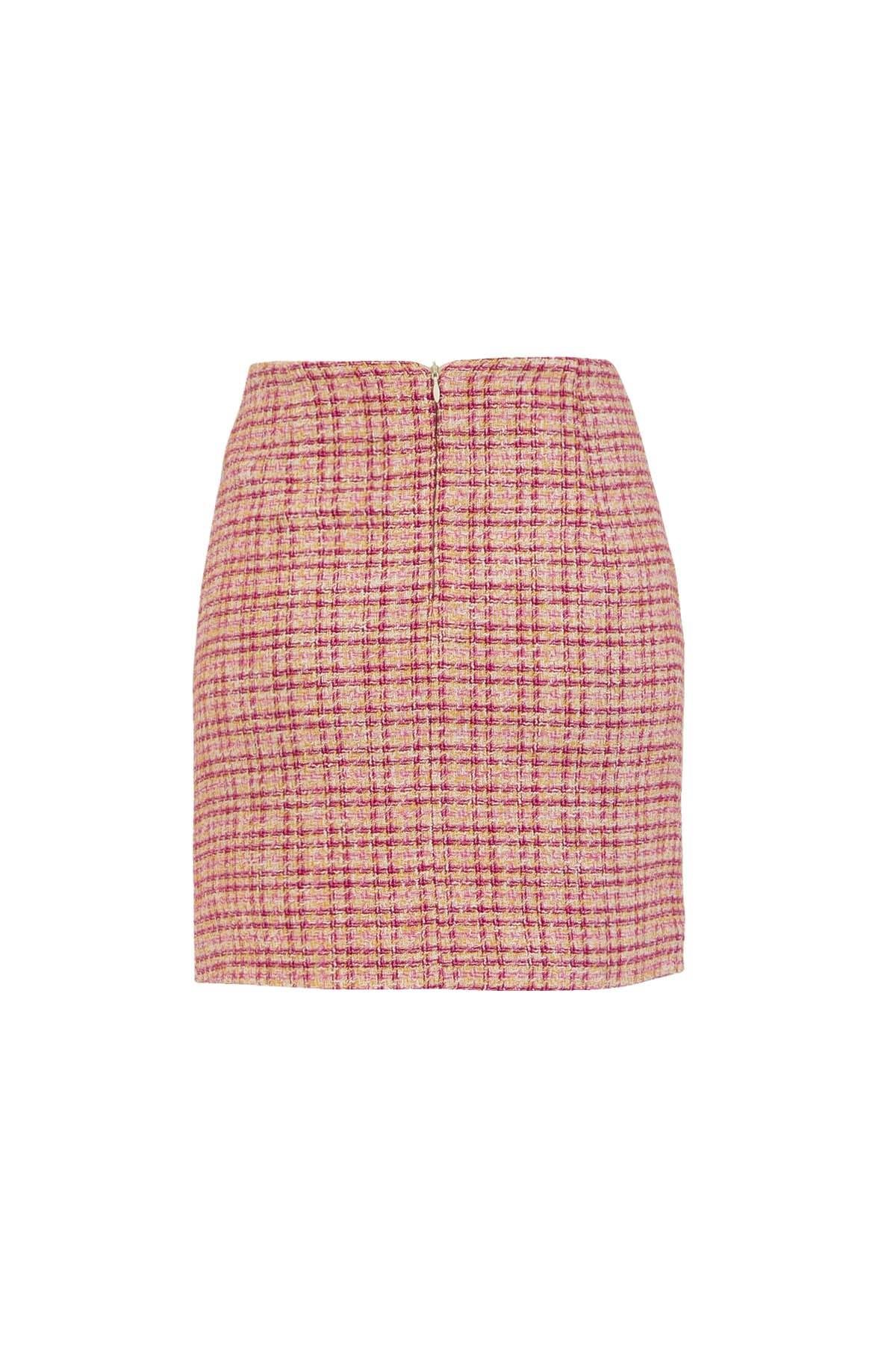 Pembe Ekoseli Mini Boy Etek Kadın Skirt modelleri
