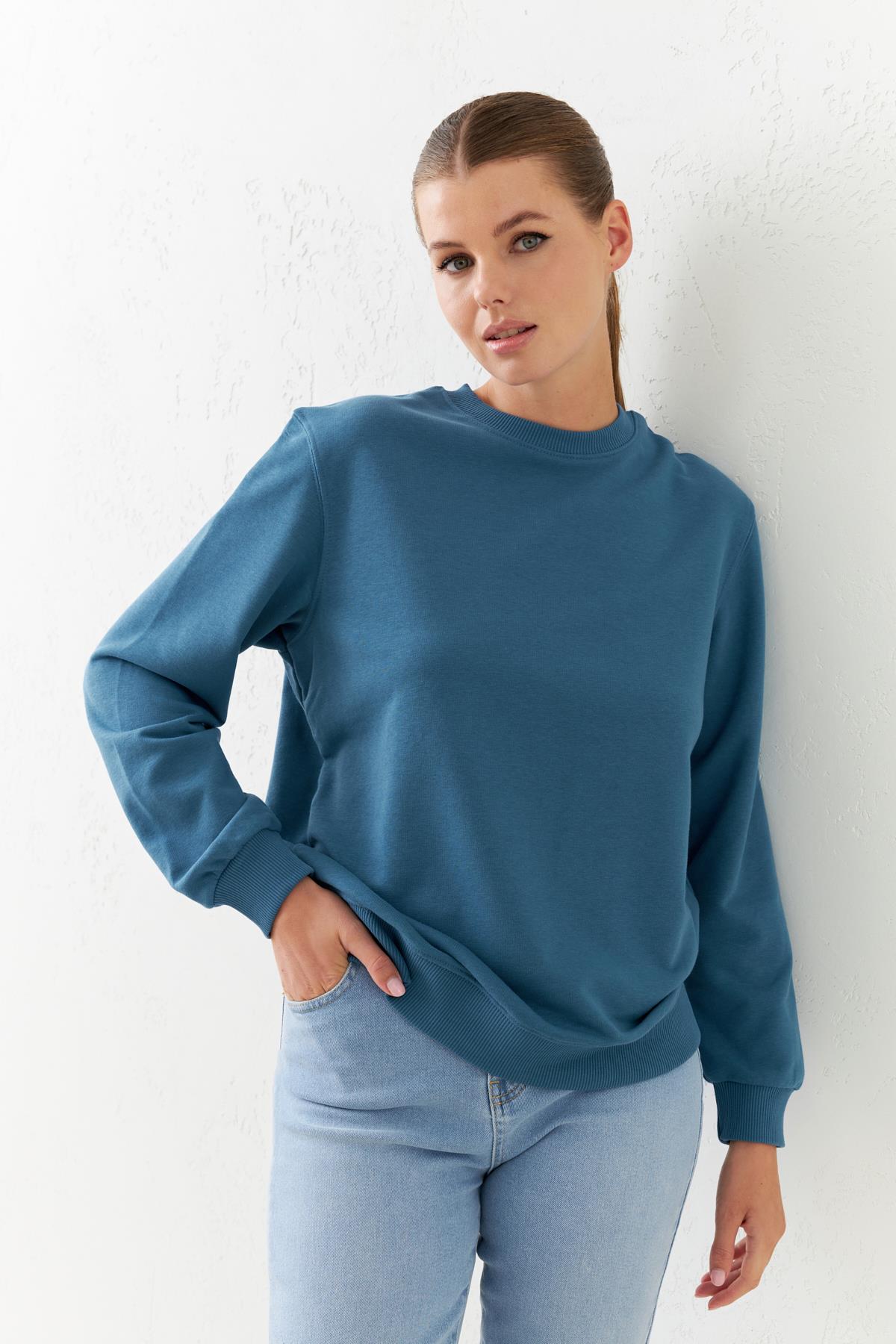 Petrol Basic Bisiklet Yaka Uzun Kollu Sweatshirt Kadın Kategorisiz modelleri