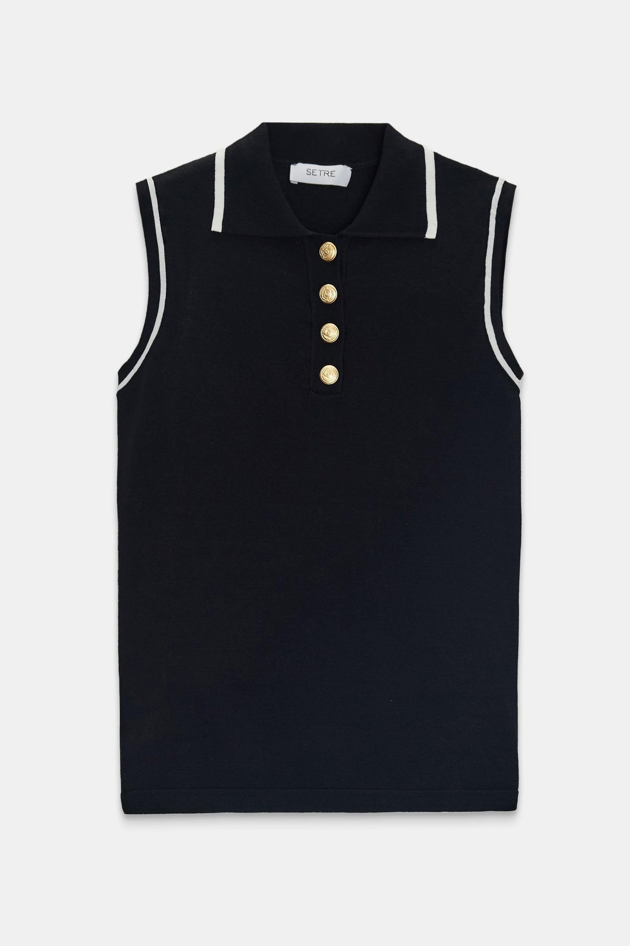 Siyah-Beyaz Düğme Detaylı Gömlek Yaka 0 Kollu Triko Kadın Knitwear modelleri
