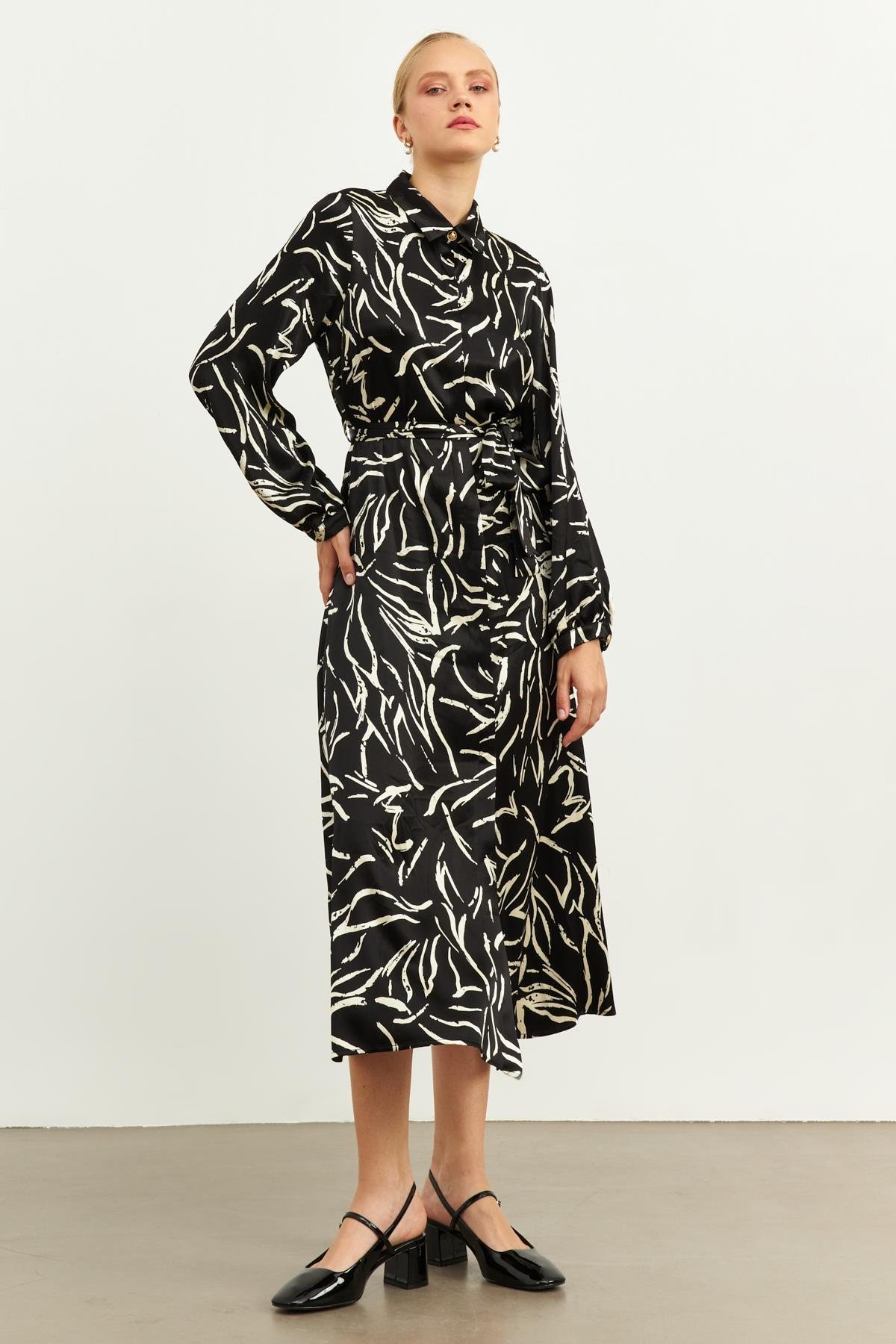 Siyah-Beyaz Gömlek Elbise Kadın Dresses & Evening Dresses modelleri