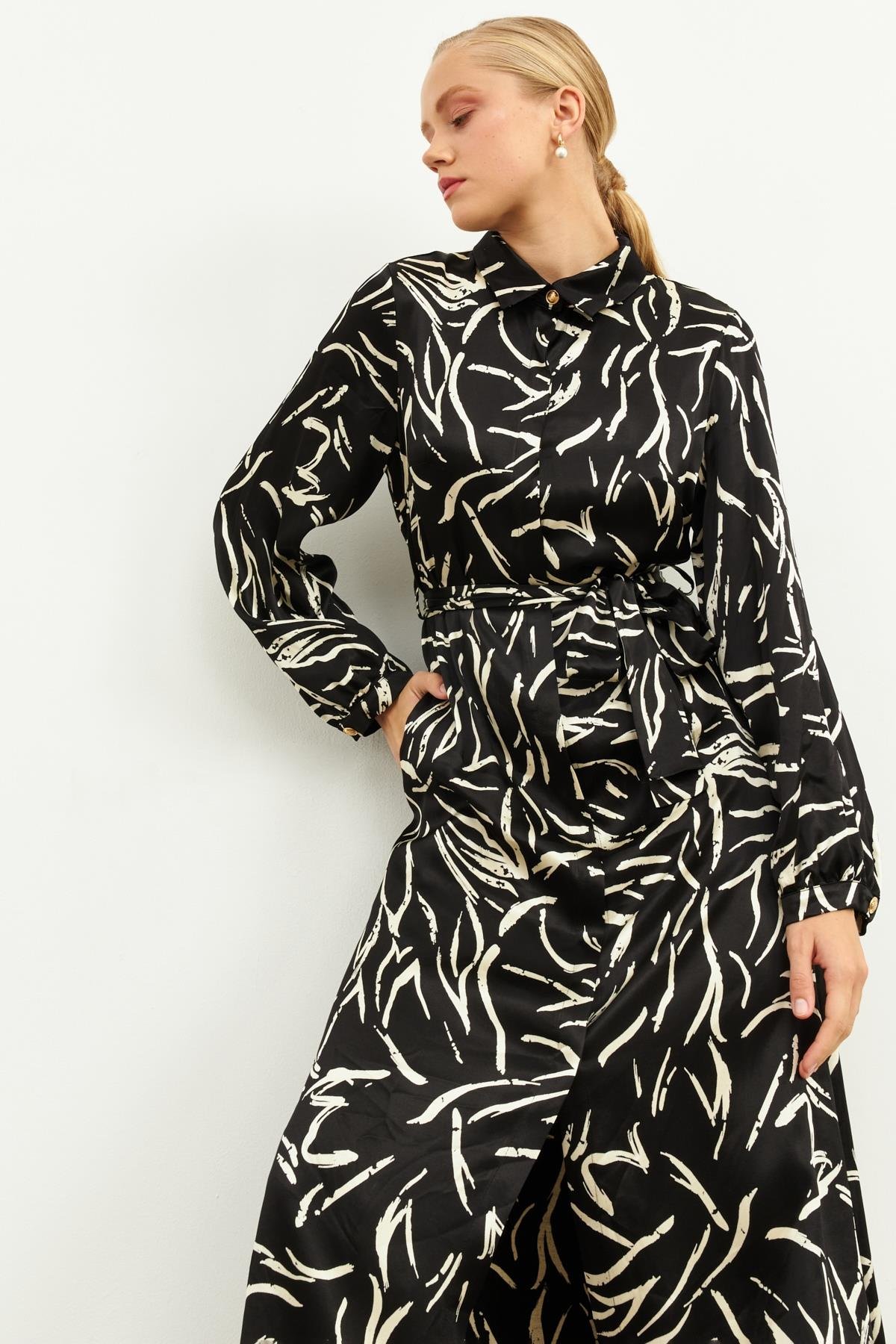 Siyah-Beyaz Gömlek Elbise Kadın Dresses & Evening Dresses modelleri