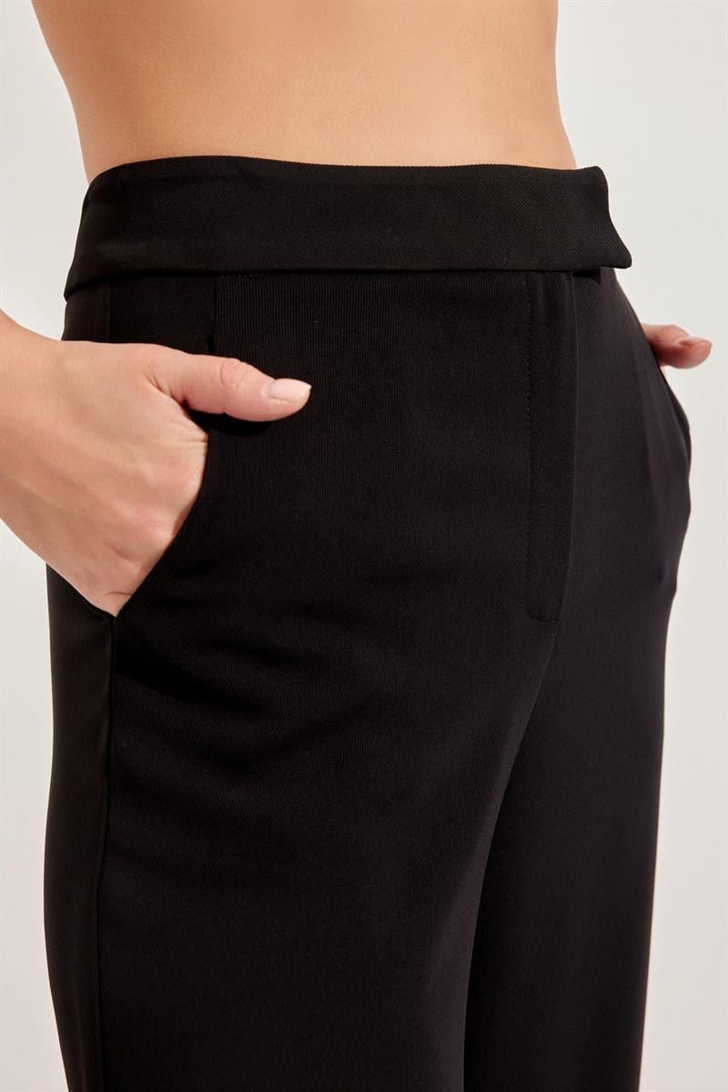 Siyah Bol Paça Yüksek Bel Pantolon Kadın Pantolon modelleri
