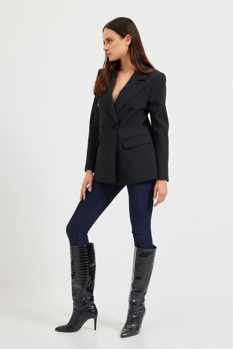 Siyah Cep Detaylı Blazer Ceket Kadın Ceket modelleri