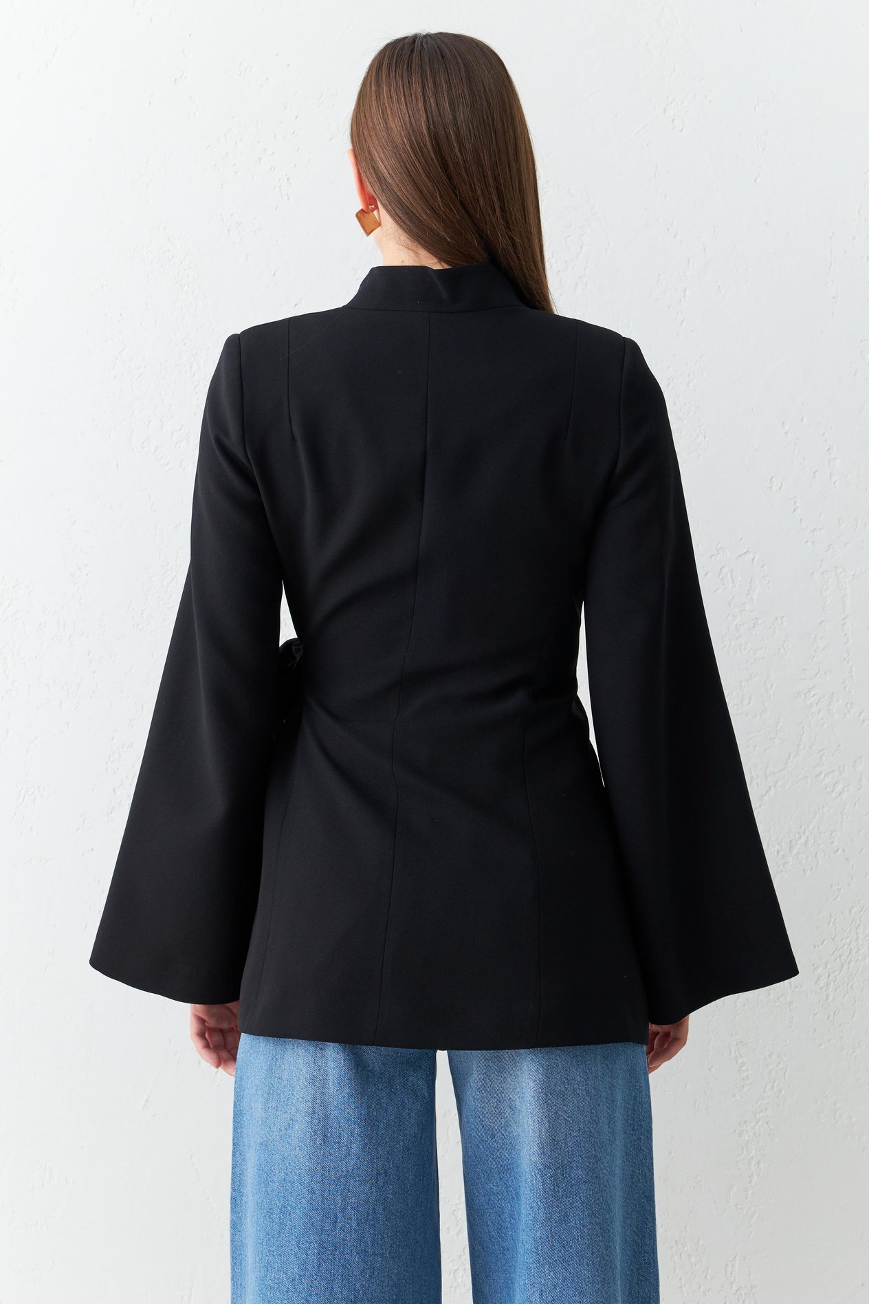 Siyah Kol Detaylı Belde Bağlama Detaylı Ceket Kadın Jacket modelleri