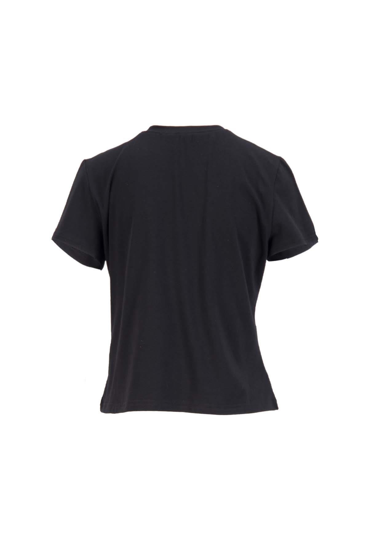 Siyah Simli Bisiklet Yaka Tişört Kadın T-Shirt modelleri