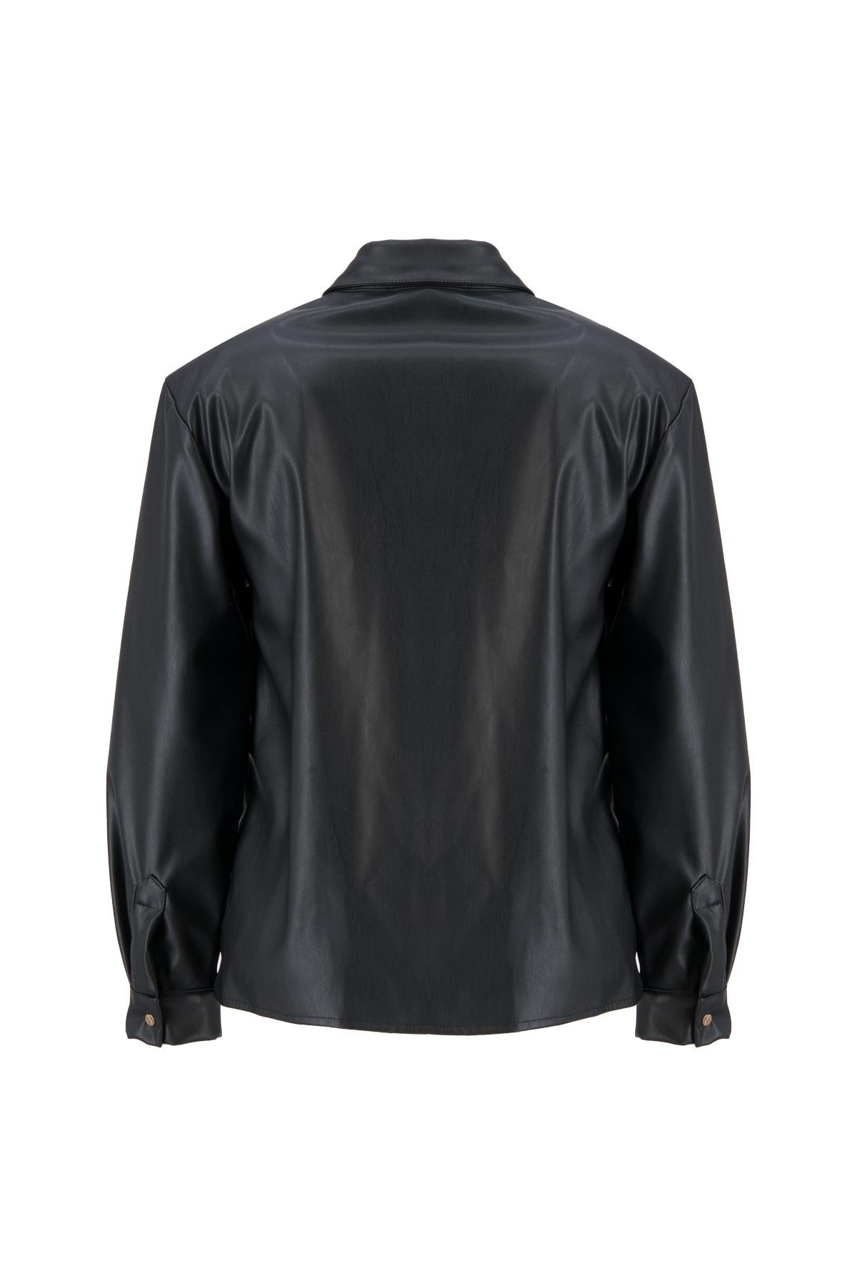Black  Long Sleeve Leather Shirt Kadın Shirt modelleri