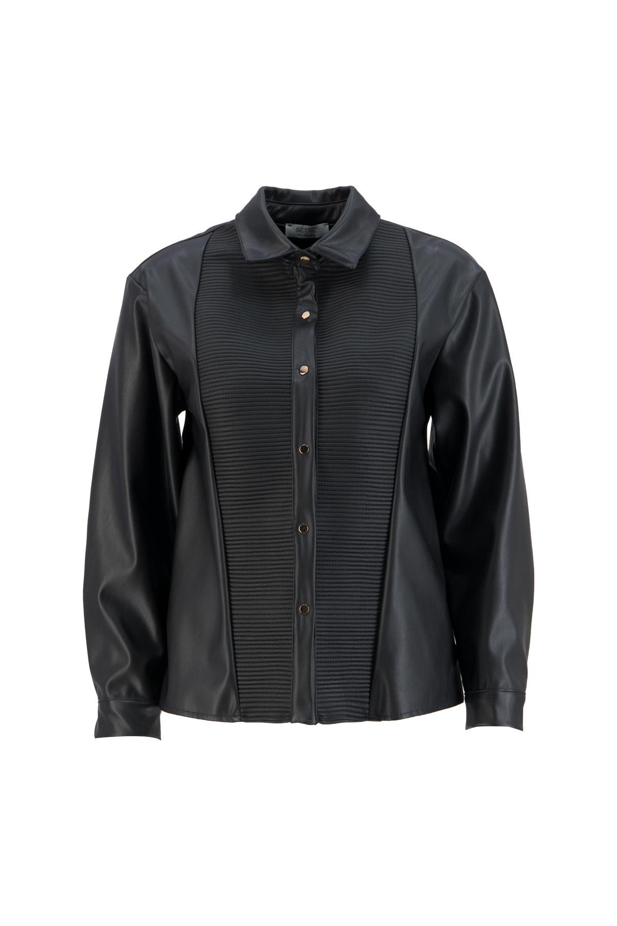 Black  Long Sleeve Leather Shirt Kadın Shirt modelleri