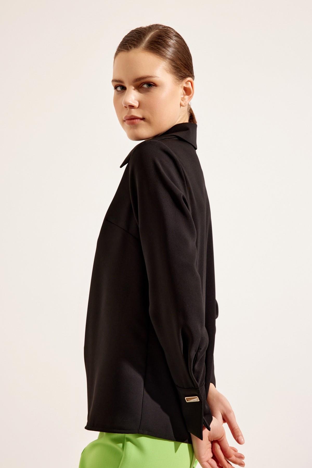 Siyah Uzun Kollu Yaka Detaylı Bluz Kadın Blouse modelleri