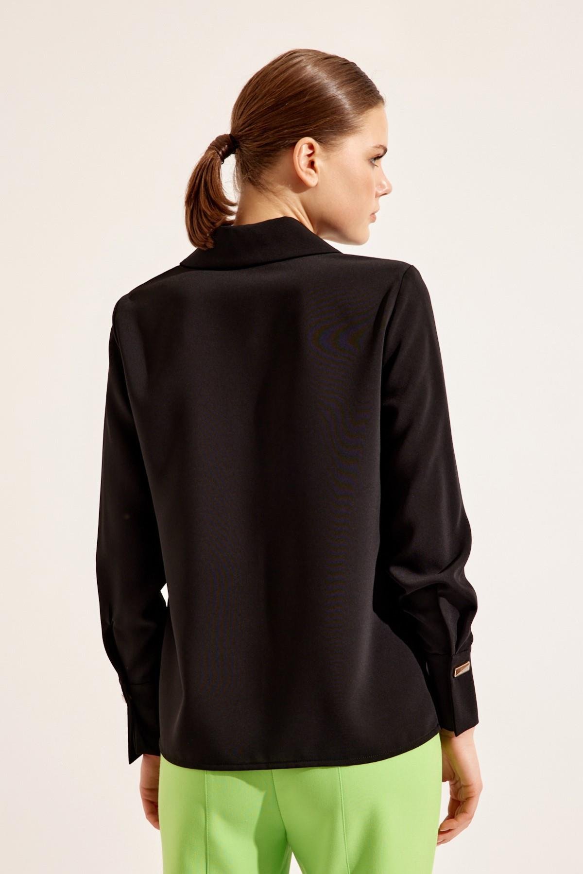 Siyah Uzun Kollu Yaka Detaylı Bluz Kadın Blouse modelleri