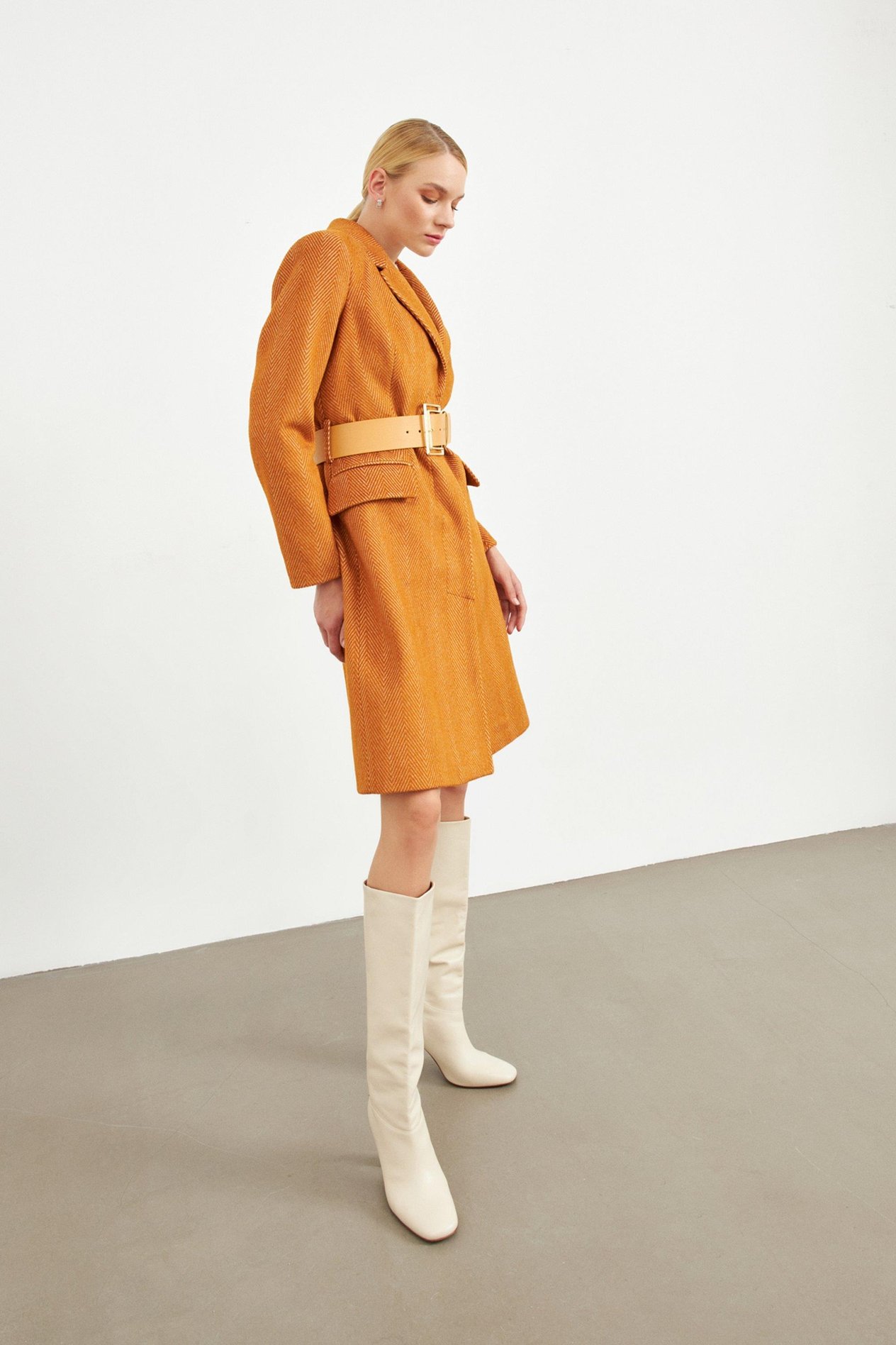Taba Gizli Düğmeli Desenli Kaban Kadın Long Coat modelleri