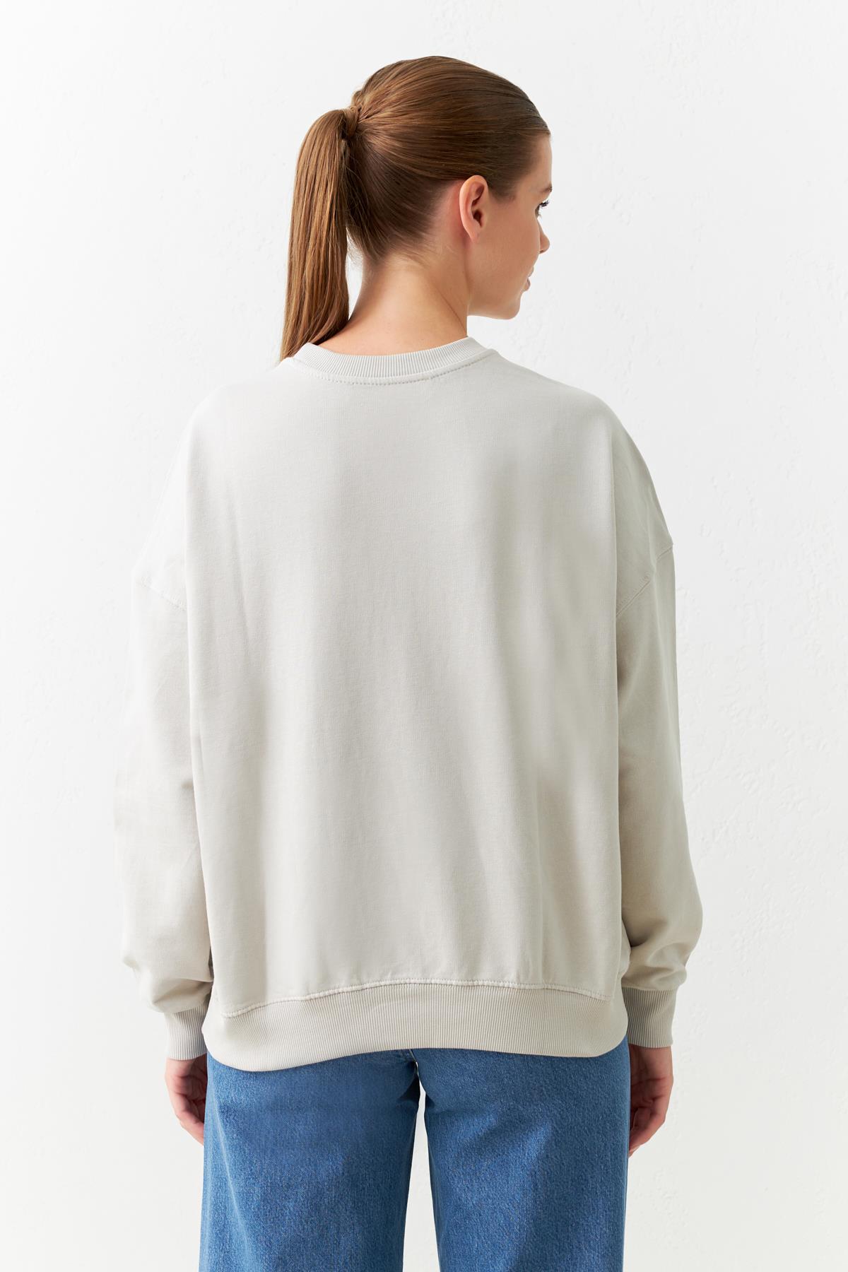 Taş Bisiklet Yaka Mini Baskı Detaylı Uzun Kollu Sweatshirt  Kadın Kategorisiz modelleri