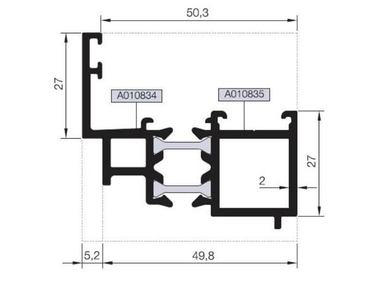 Rwt55 A 22 - 14,8Mm Isı Yalıtımlı 62,5Luk Adaptör Profili - Mat Eloksal