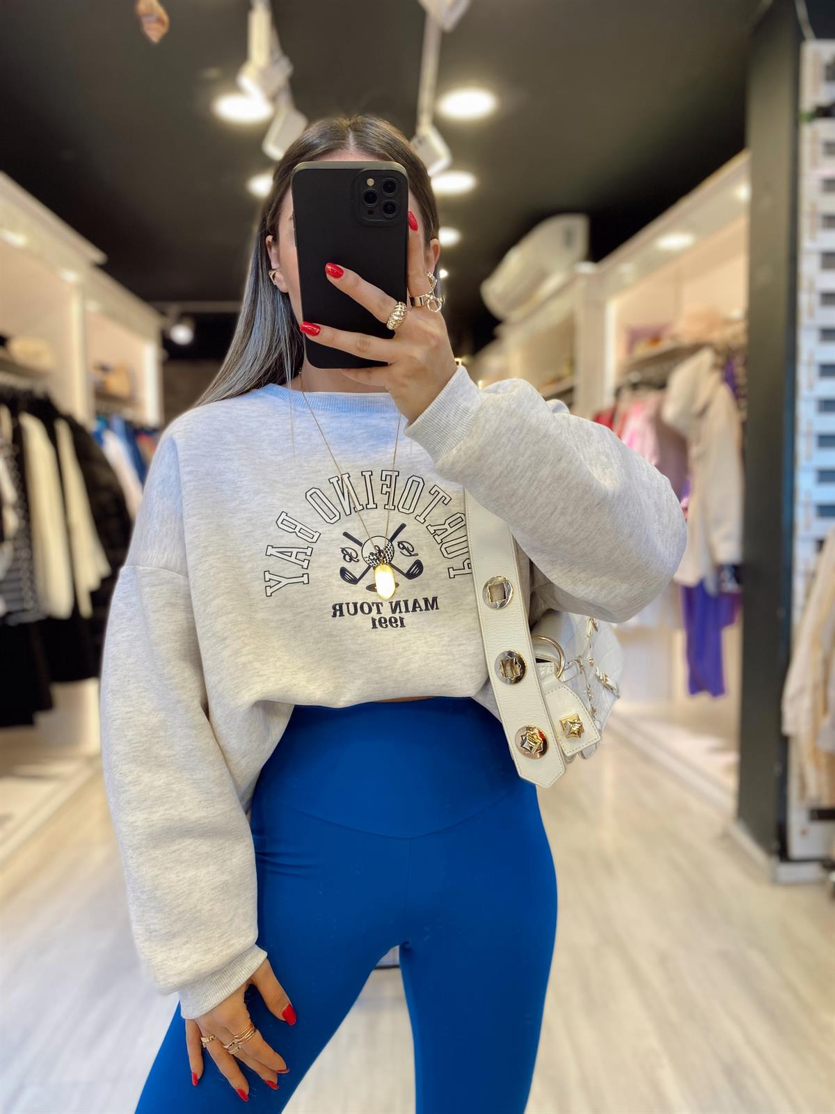 Açık Gri Portofino Baskılı Sweat