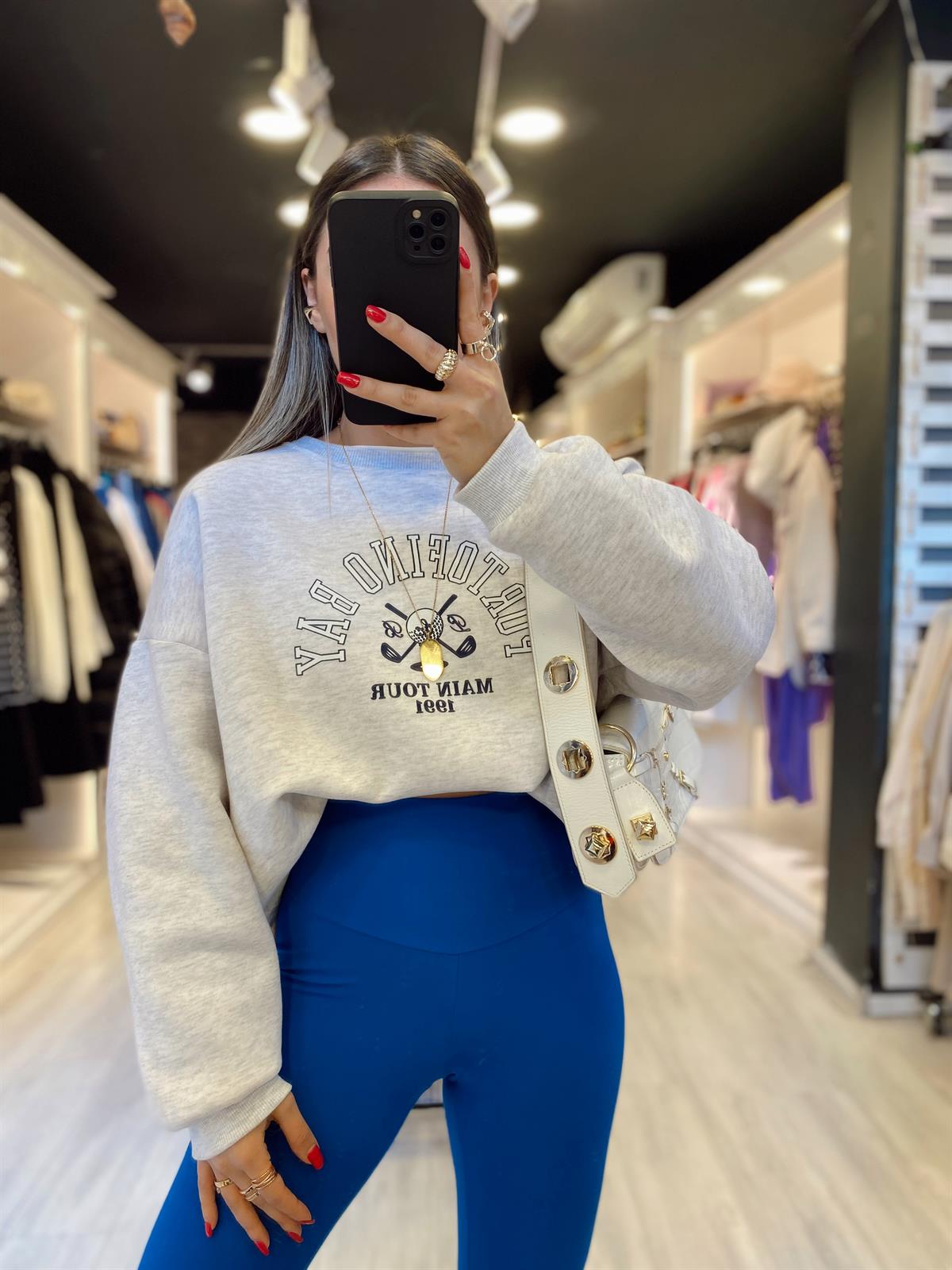 Açık Gri Portofino Baskılı Sweat