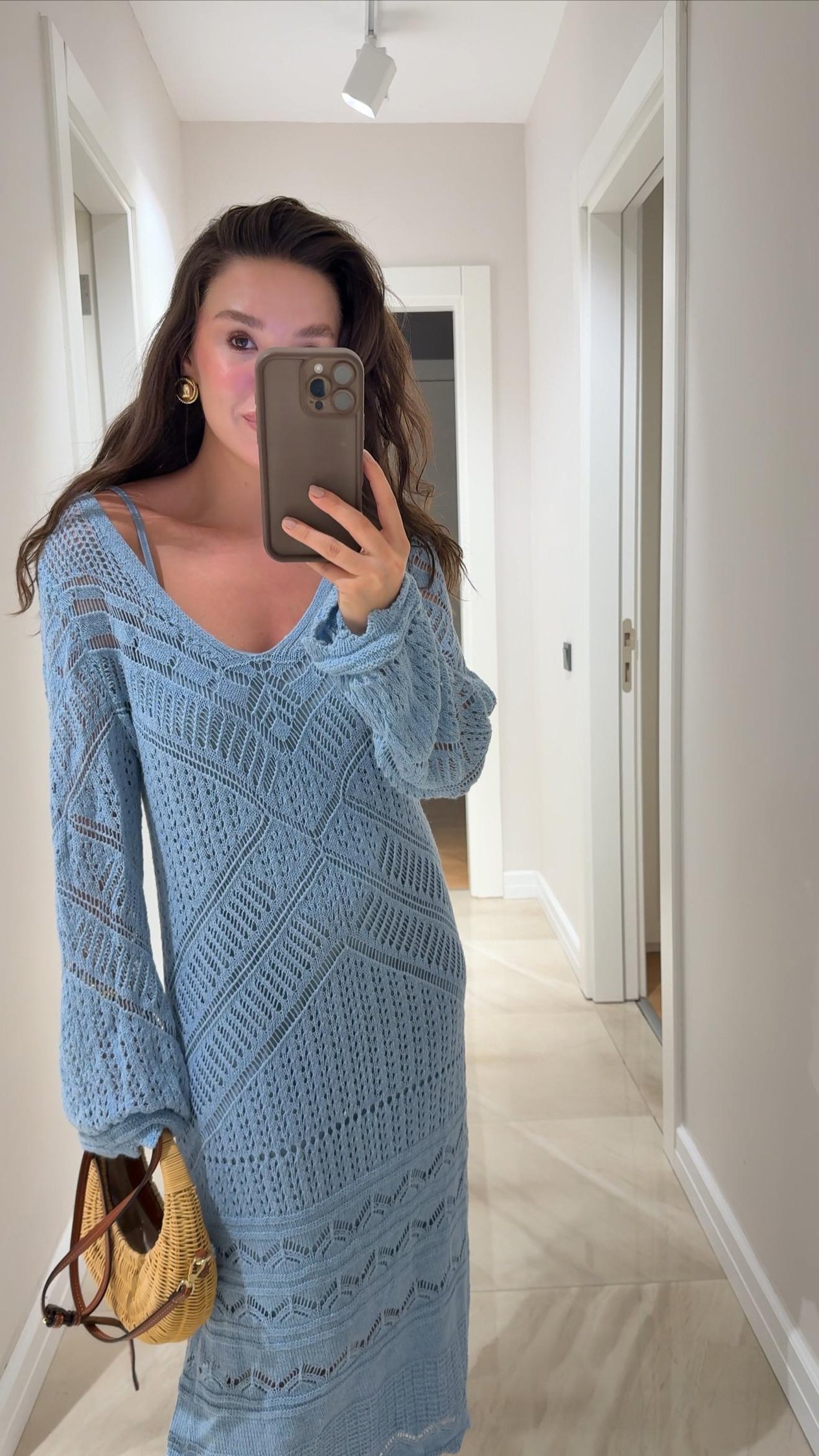 Bebe Mavi Astarlı Ajurlu Triko Elbise