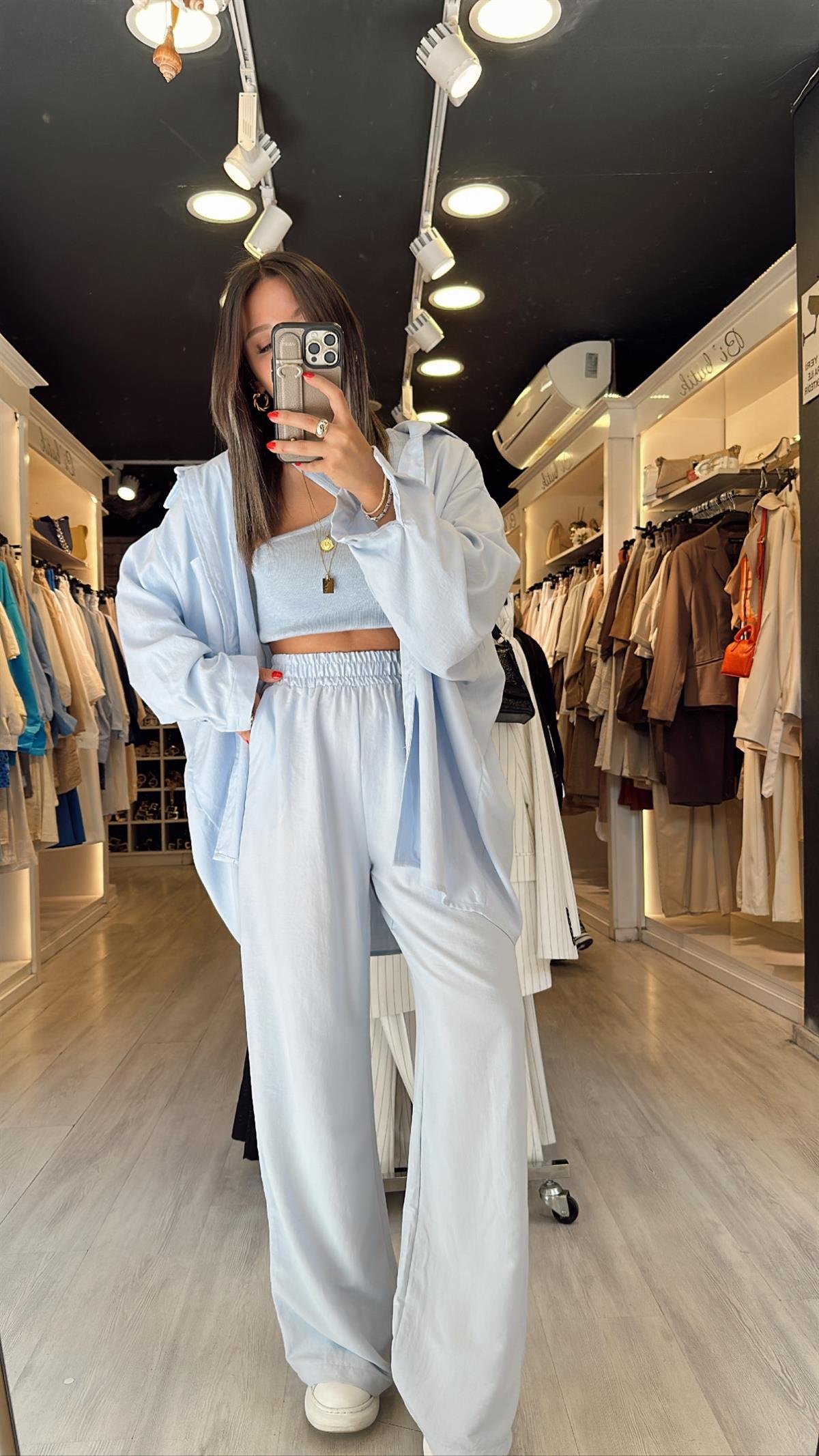 Bebe Mavi Beli Lastikli Tensel Bol Paça Pantolon
