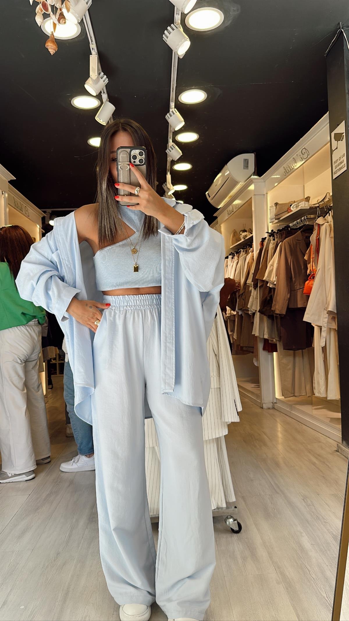 Bebe Mavi Beli Lastikli Tensel Bol Paça Pantolon
