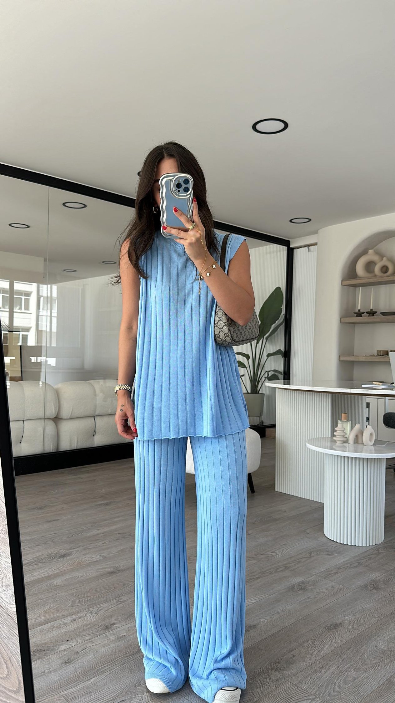 Bebe mavi Sıfır Kol Fitilli Pantolon Takım