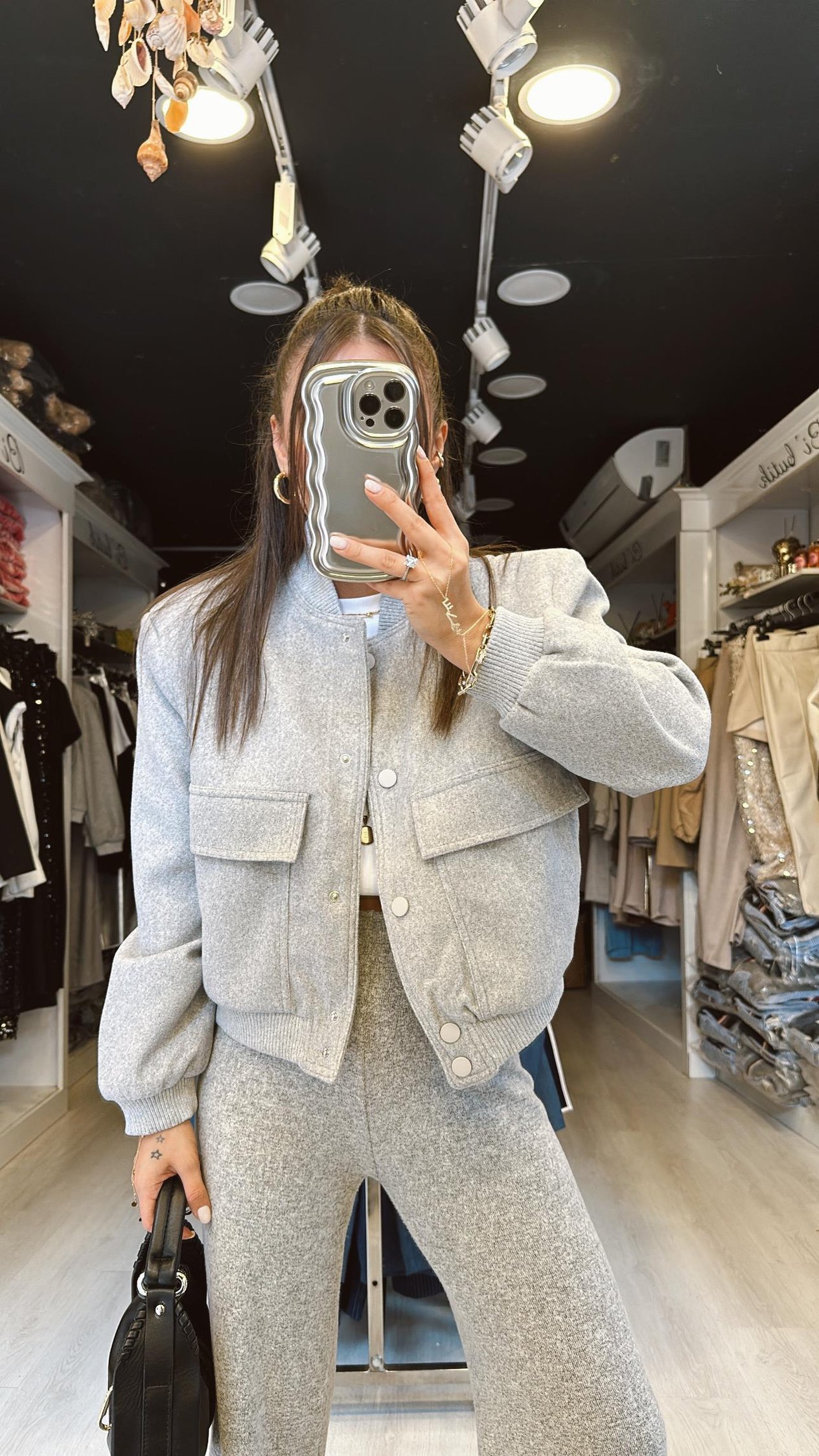 Gri Kaşe Bomber Ceket 