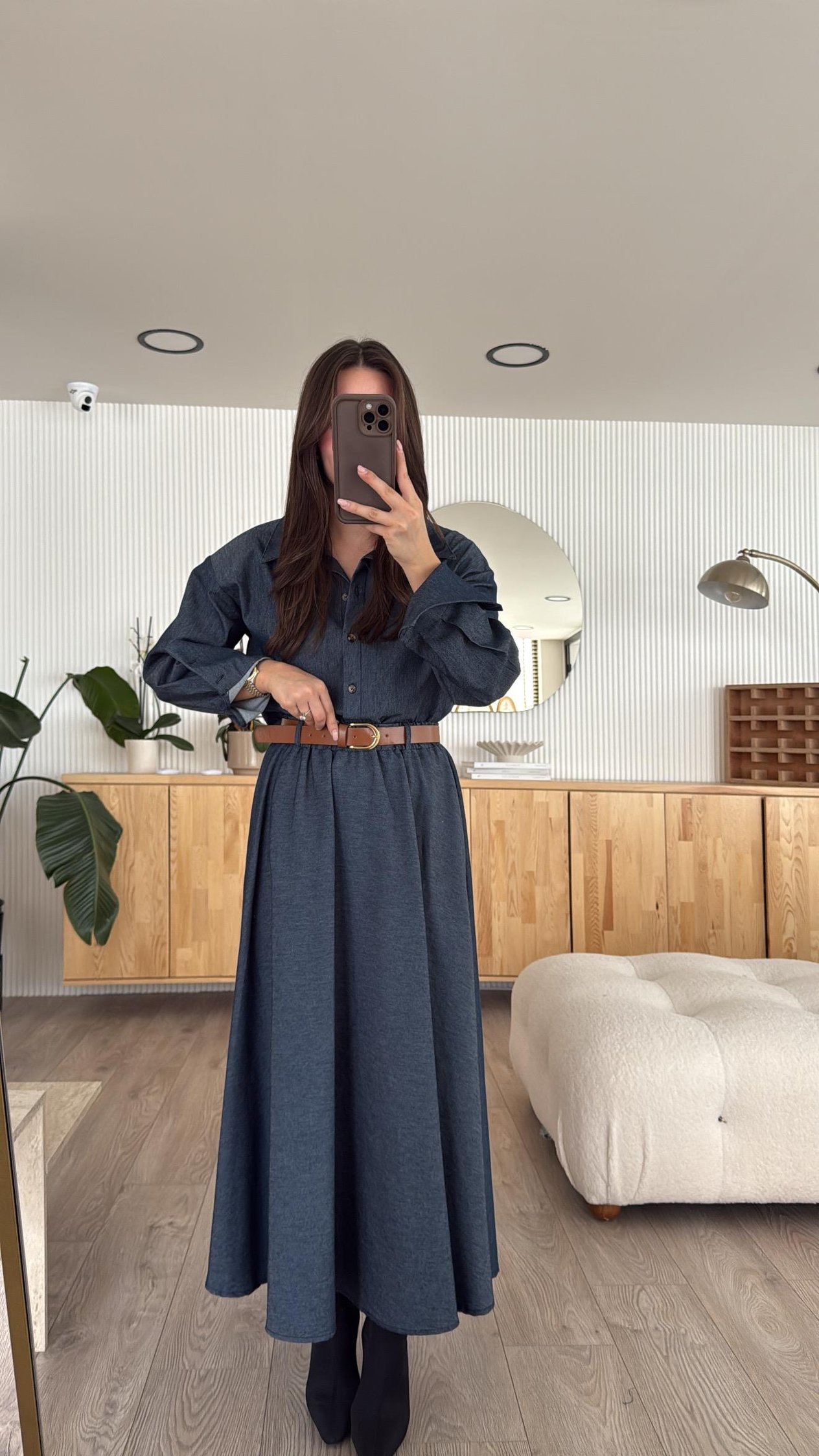 İndigo Kendinden Kemerli Maxi Etek