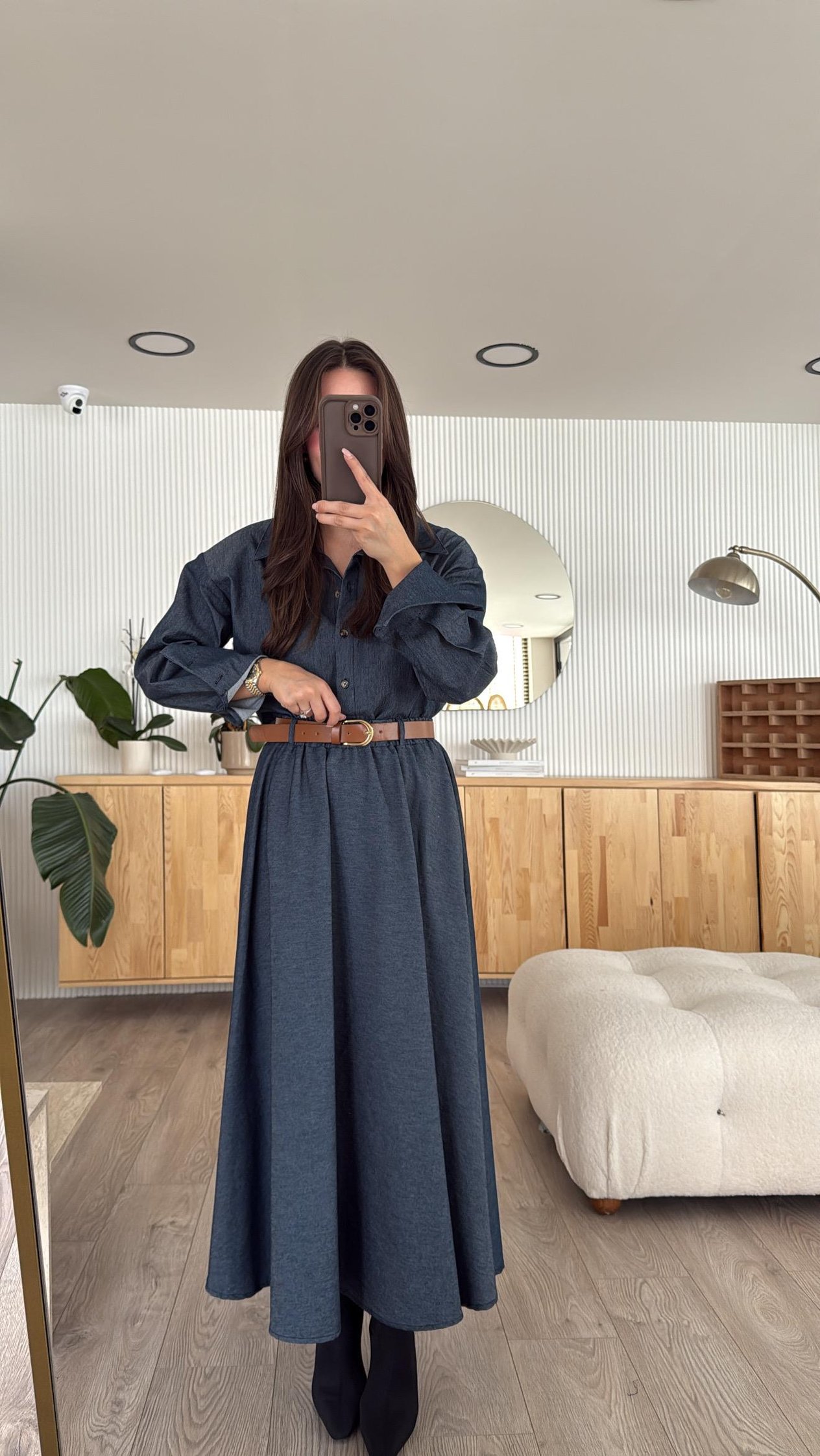 İndigo Kendinden Kemerli Maxi Etek