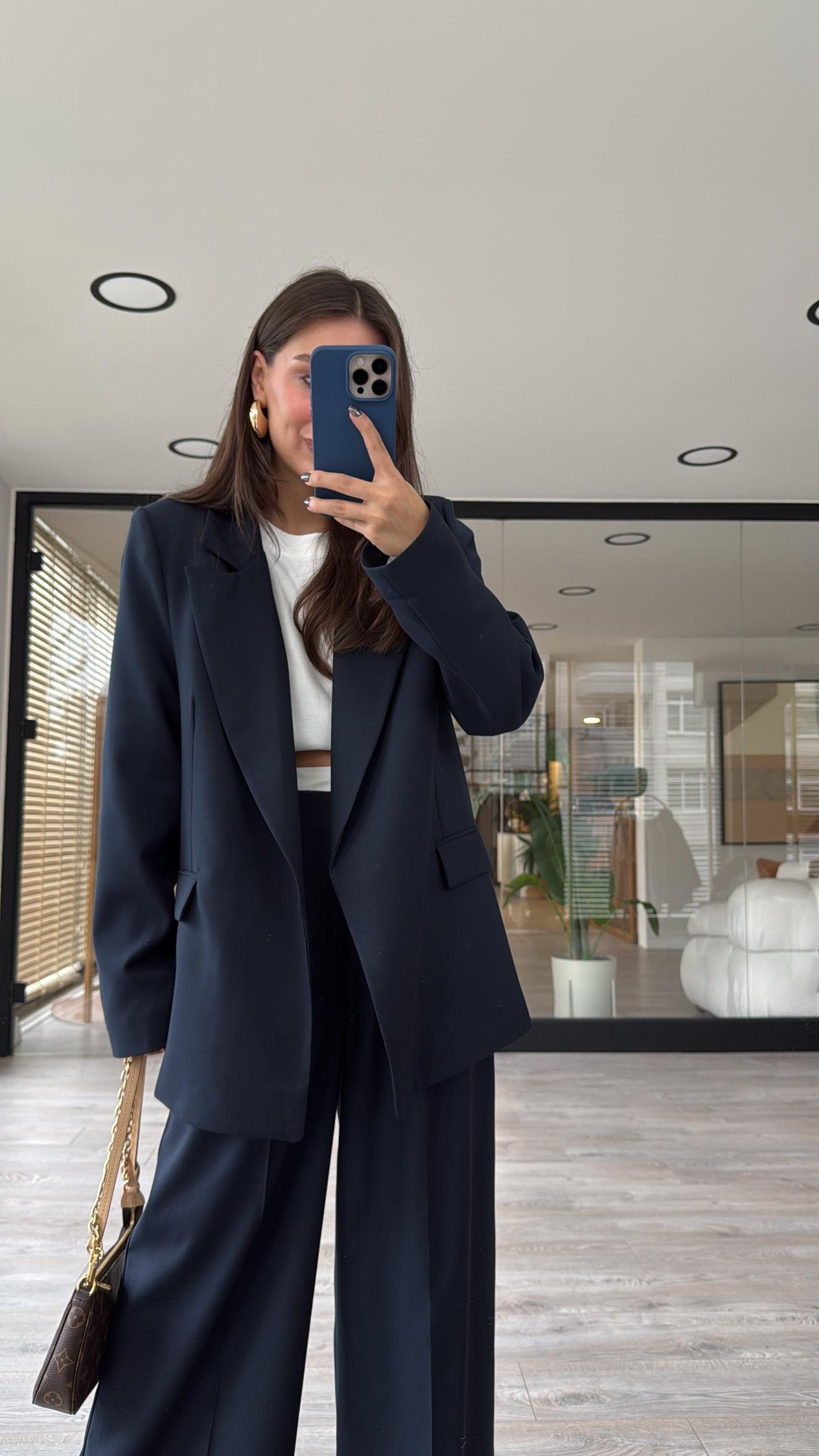 Lacivert Çizgili Astarlı Blazer Ceket 