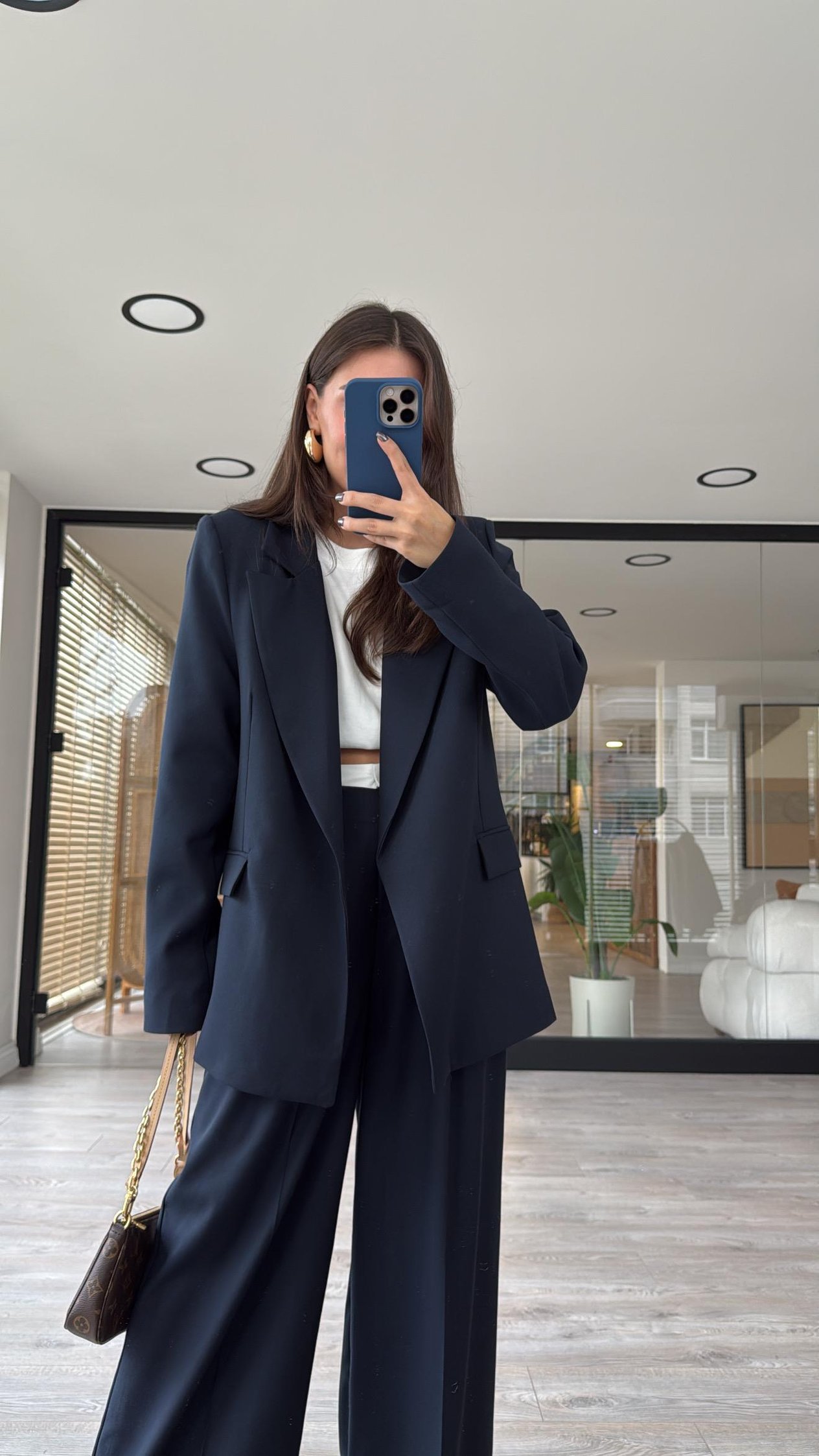 Lacivert Çizgili Astarlı Blazer Ceket 