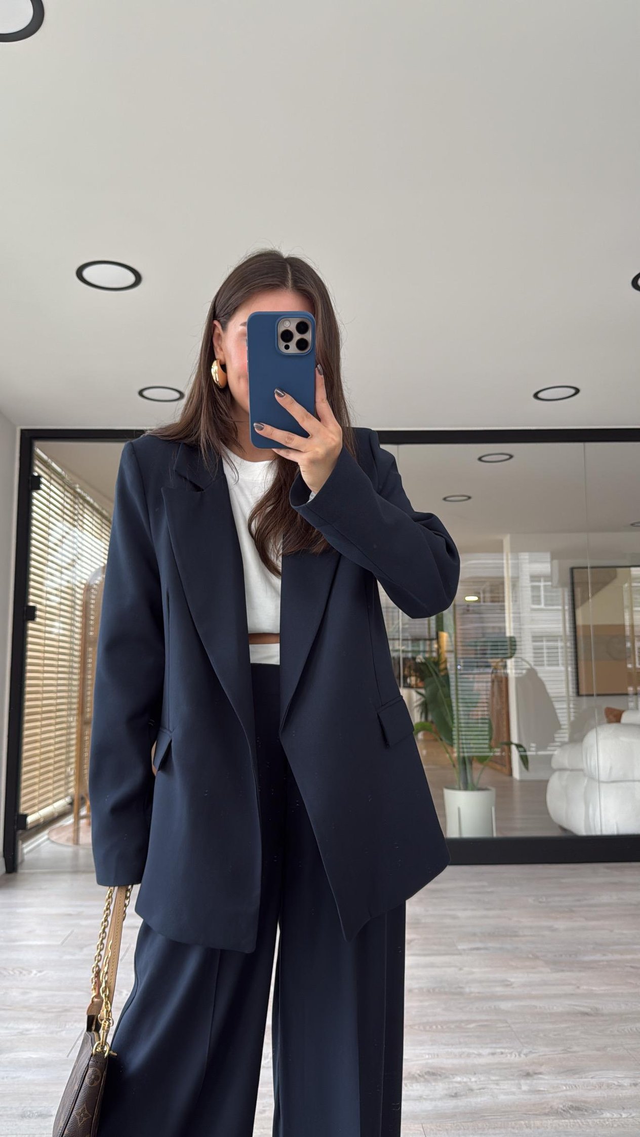 Lacivert Çizgili Astarlı Blazer Ceket 