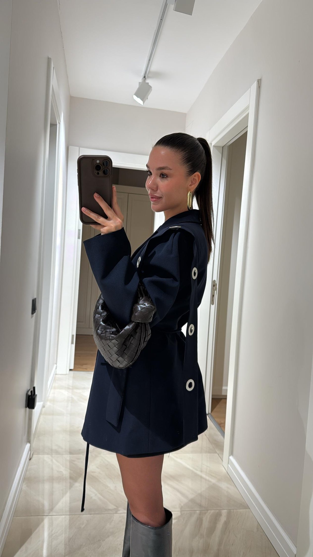 Lacivert Omuz Kuş Gözü Detaylı Blazer Ceket