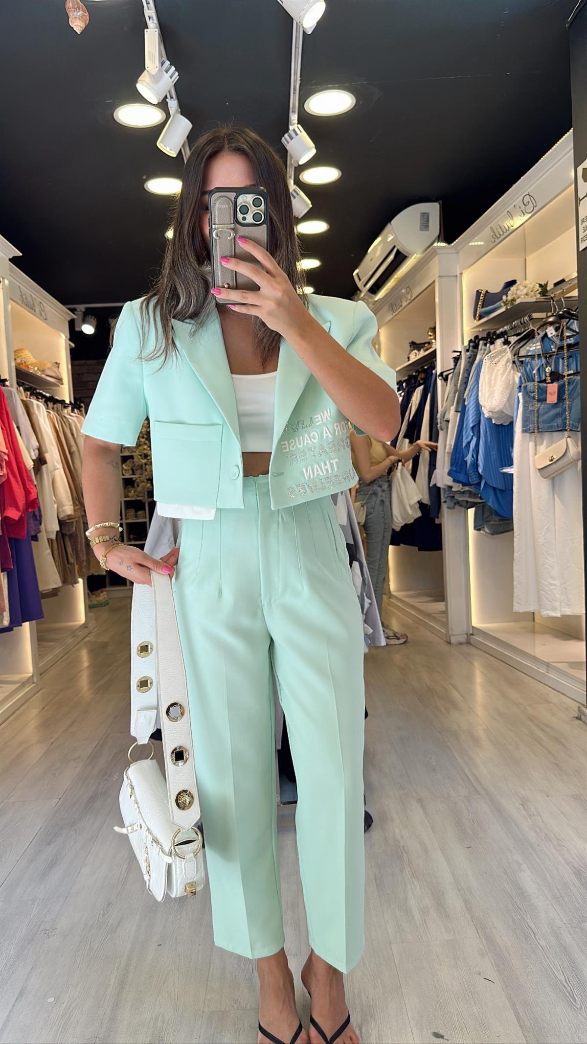 Mint Yeşili Pens Detaylı Havuç Pantolon