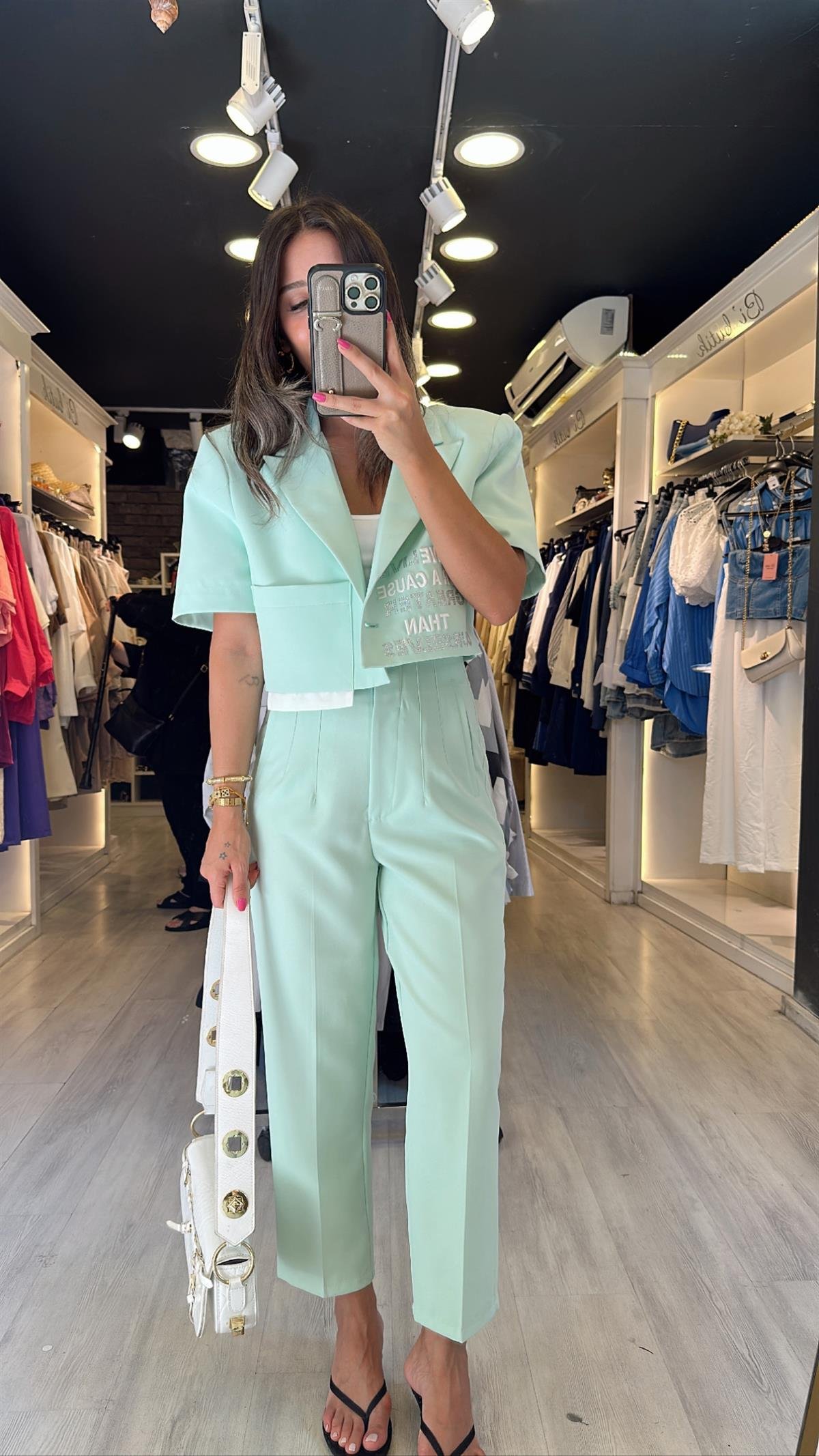 Mint Yeşili Pens Detaylı Havuç Pantolon