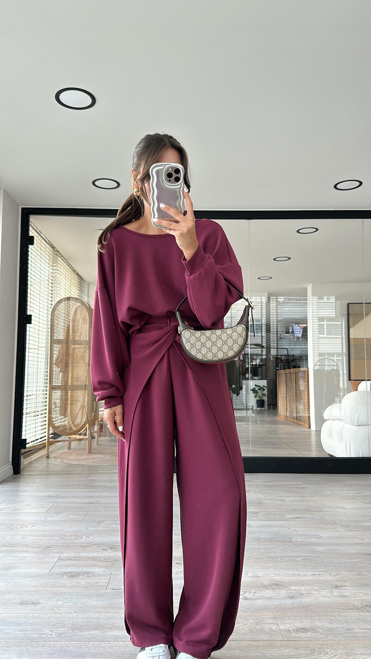 Mürdüm Ön Düğüm Detaylı Modal Pantolon