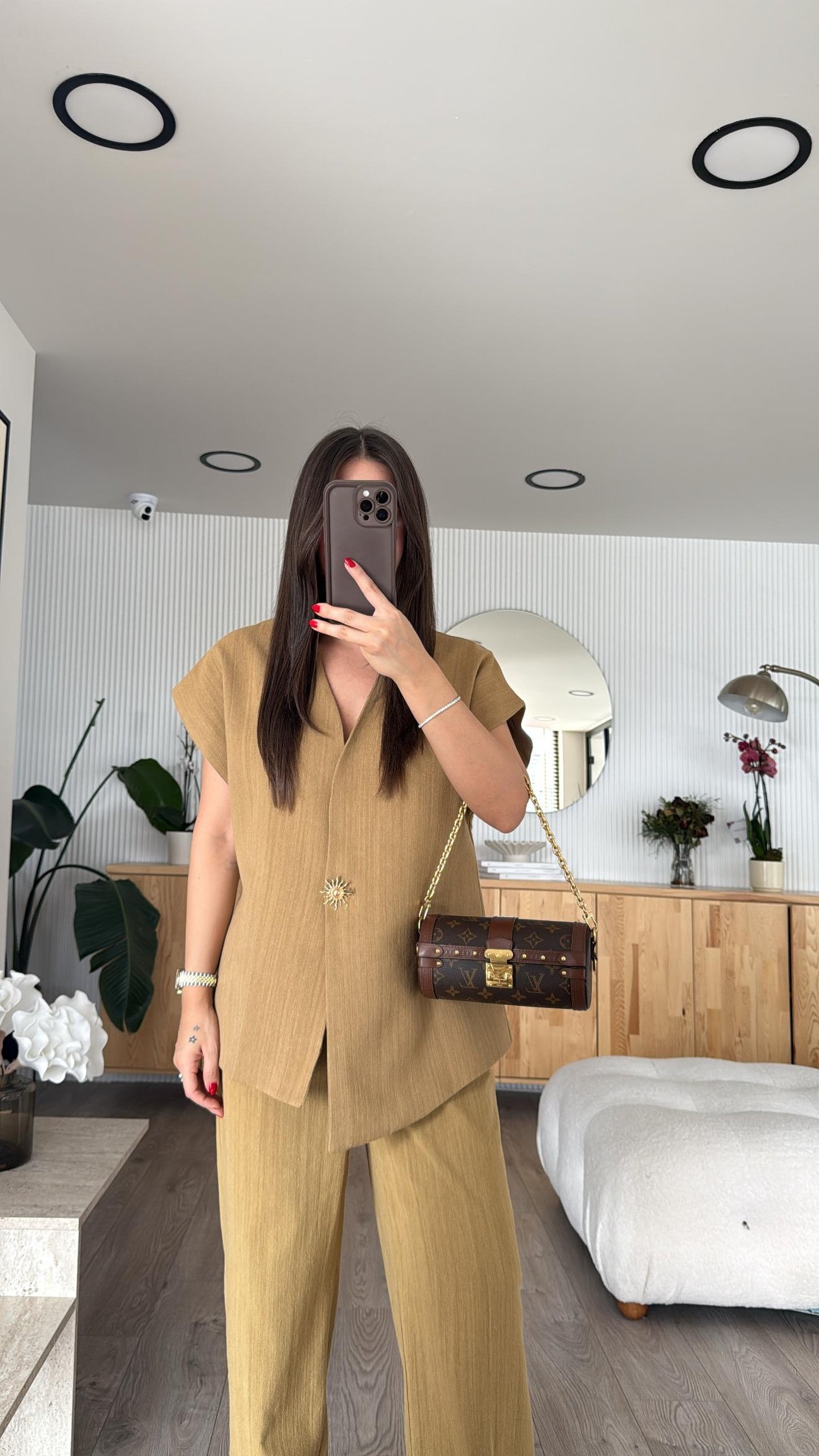 Olive Gold Düğme Detaylı Takım