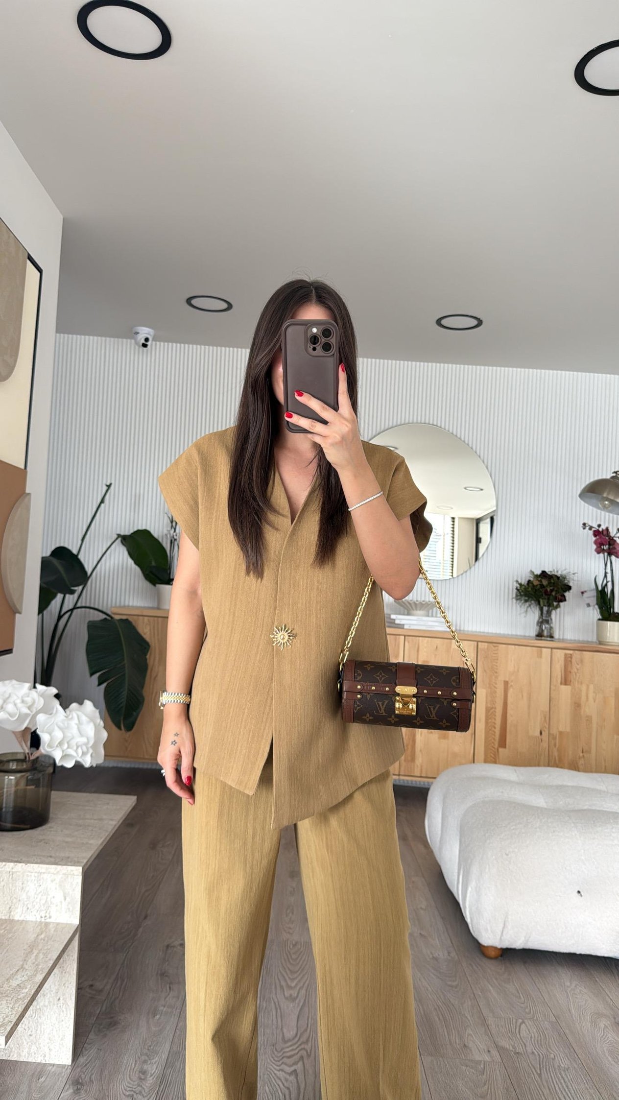 Olive Gold Düğme Detaylı Takım