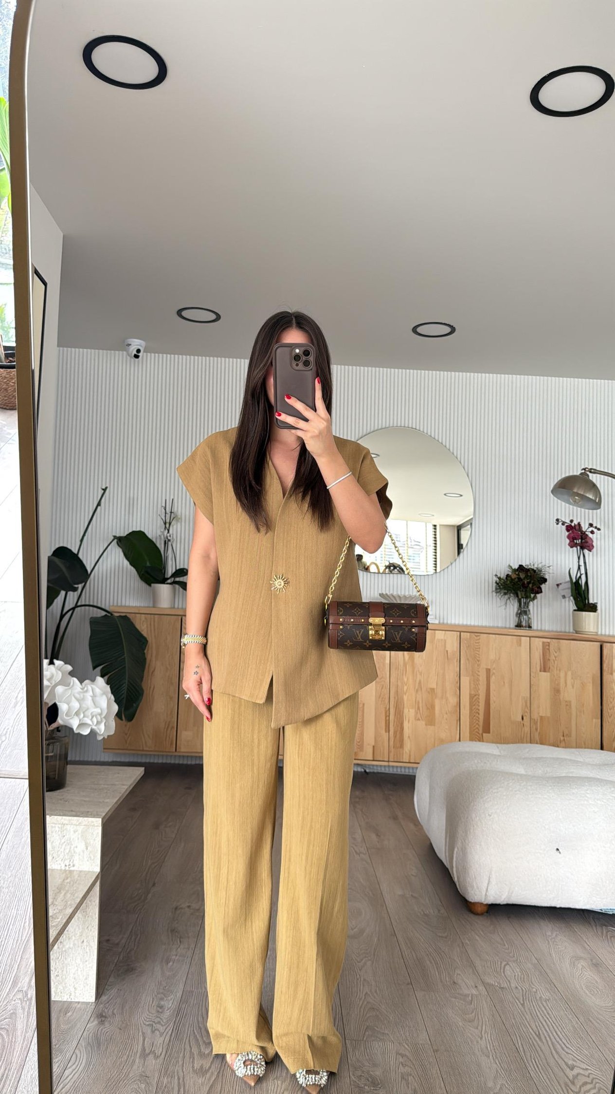 Olive Gold Düğme Detaylı Takım