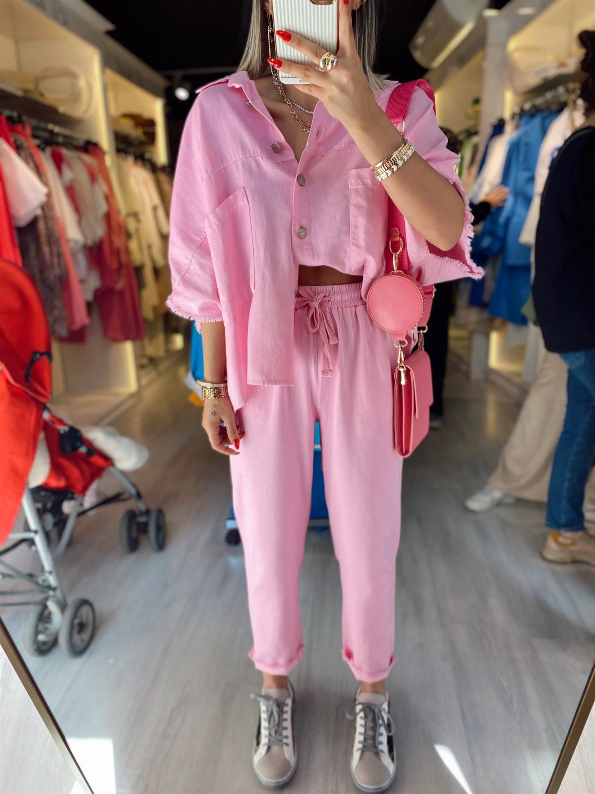 Pembe Rengi Kısa Kol Cepli Takım 