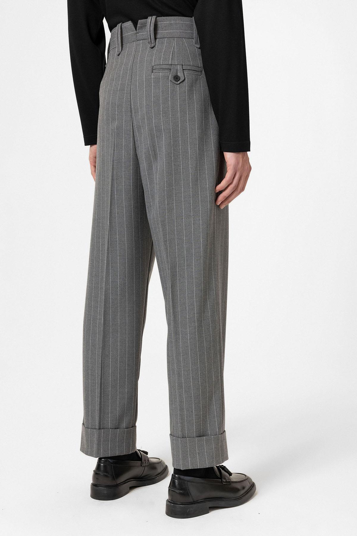 Antioch Gri Yüksek Bel Çizgili Relaxed Fit Erkek Pantolon