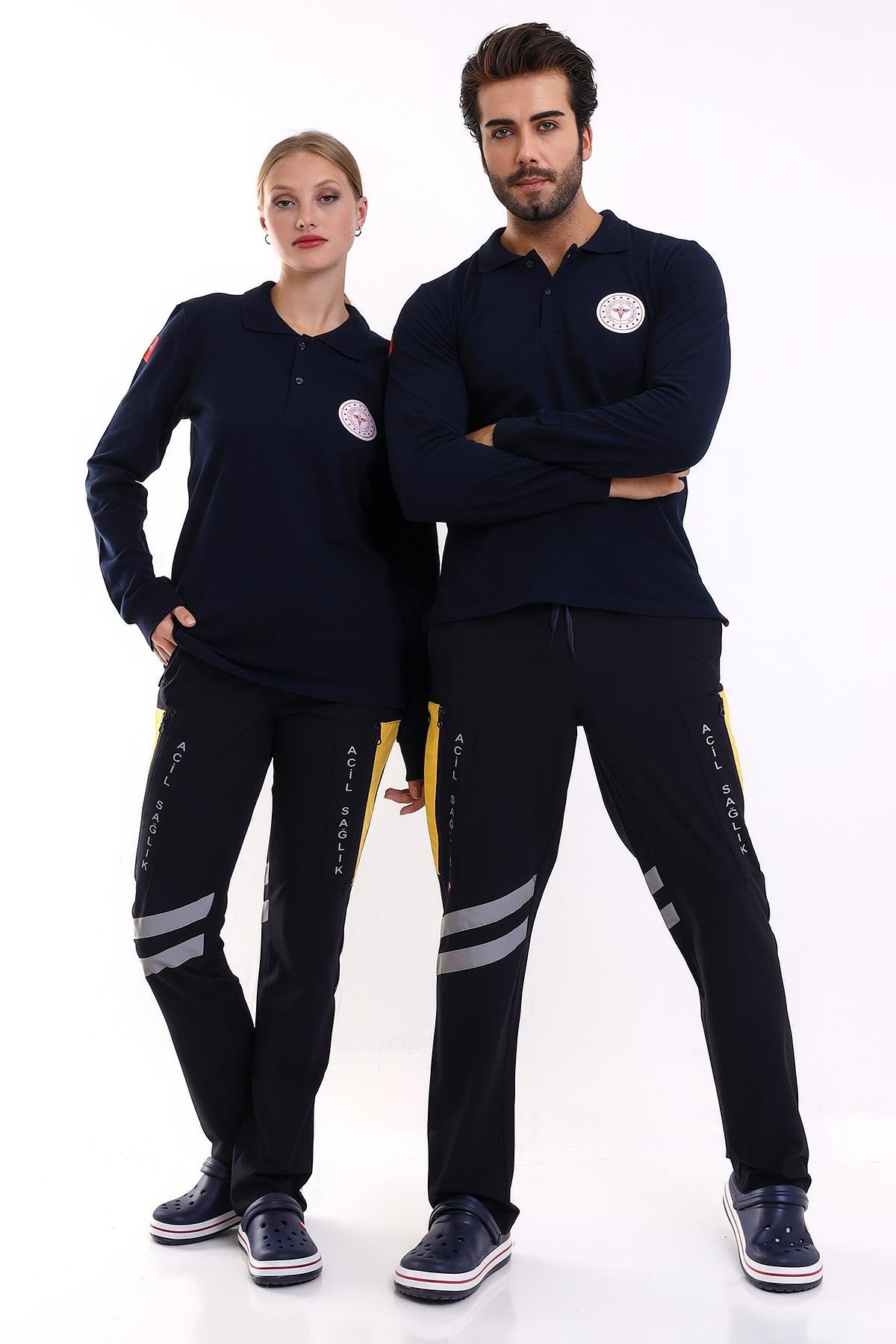 112 Acil Sağlık Yakalı Tshirt Uzun Kol Baskılı - Lacivert