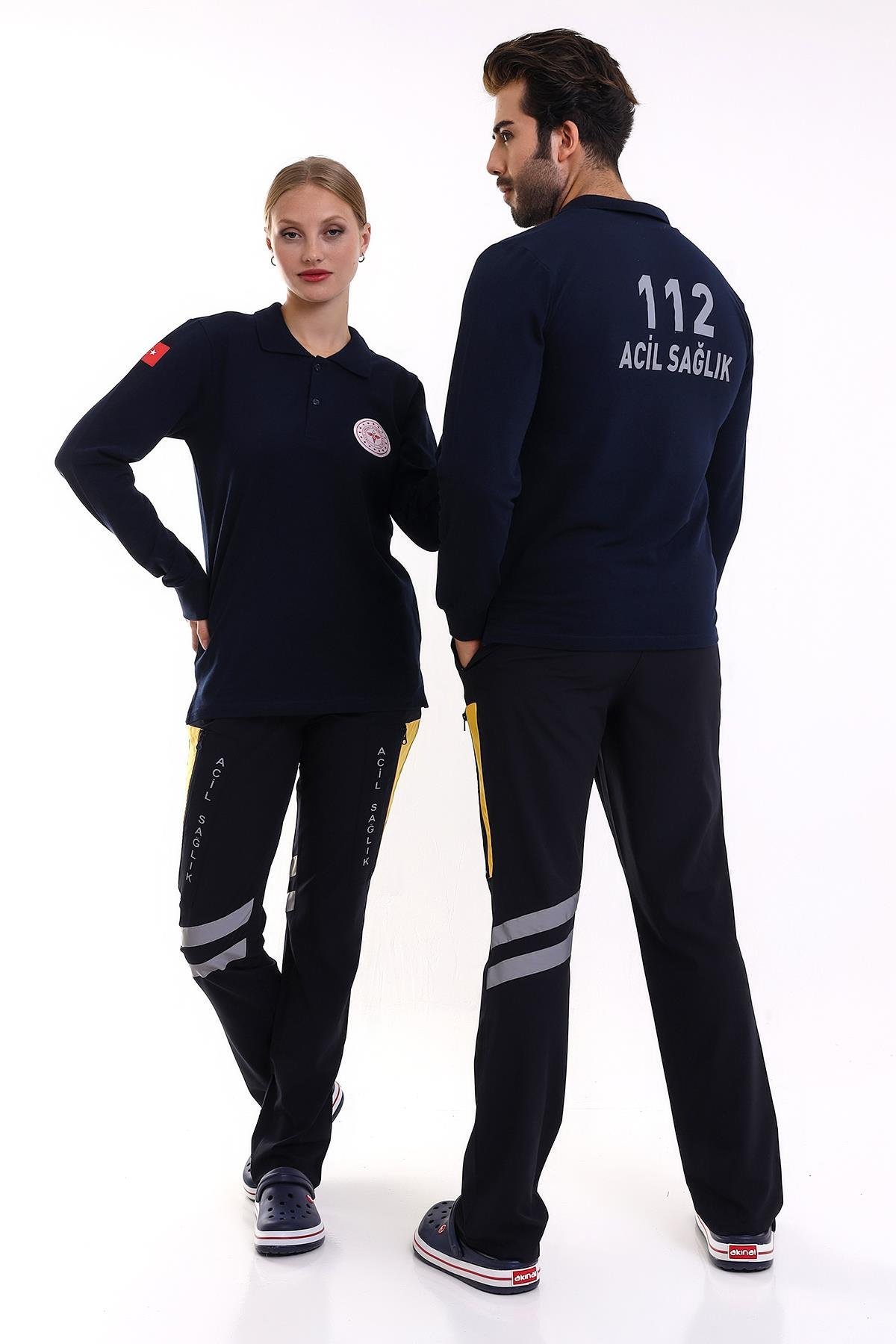 112 Acil Sağlık Yakalı Tshirt Uzun Kol Baskılı - Lacivert