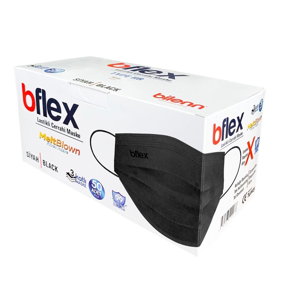 3 Katlı BFLEX 50'li Siyah Cerrahi Maske