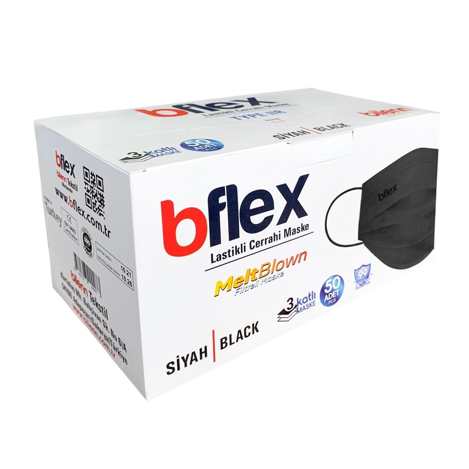 3 Katlı BFLEX 50'li Siyah Cerrahi Maske