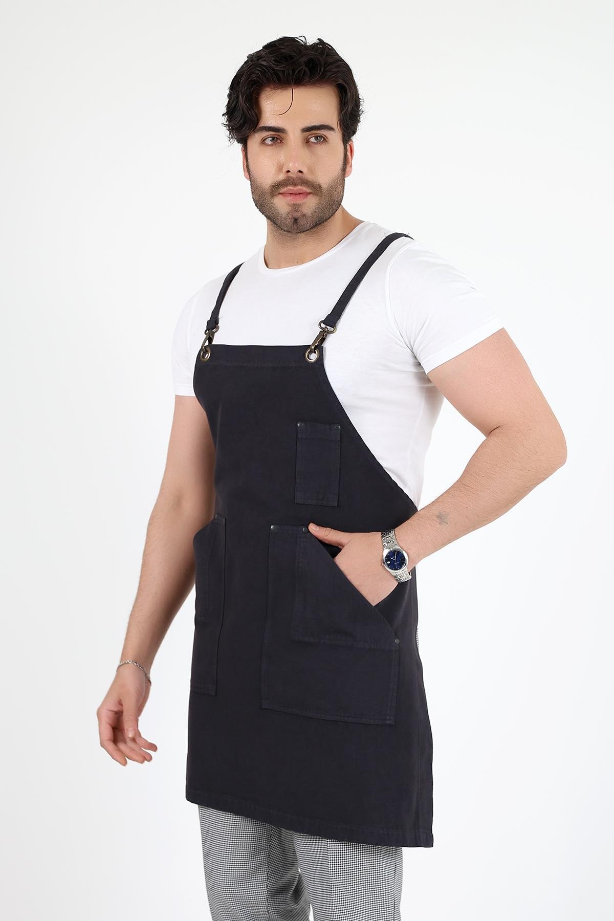 BARİSTA ASKILI ÖNLÜK KANGURU CEPLİ - FÜME - STANDART