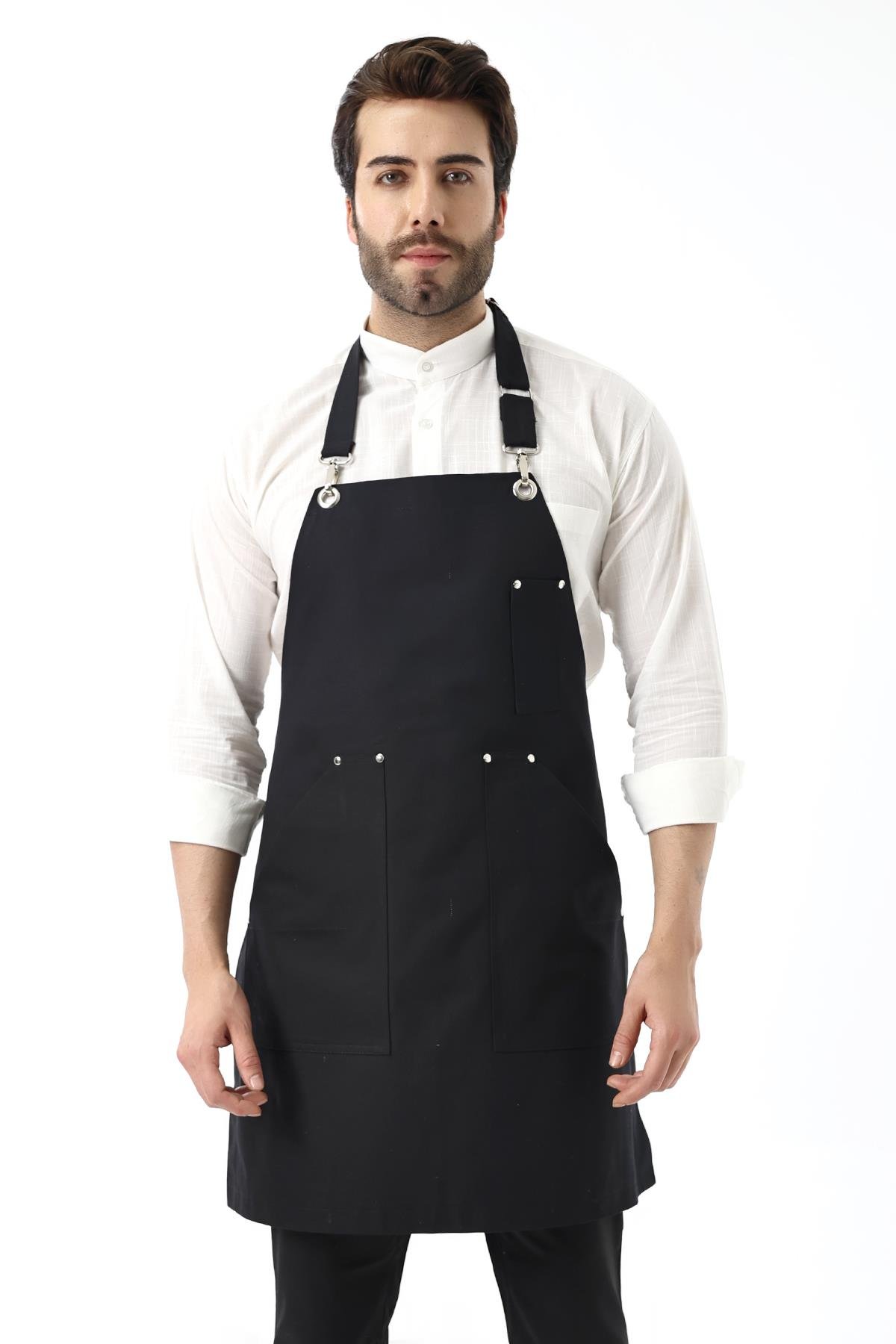 Barista Boyundan Askılı Önlük Kanguru Cepli - Siyah