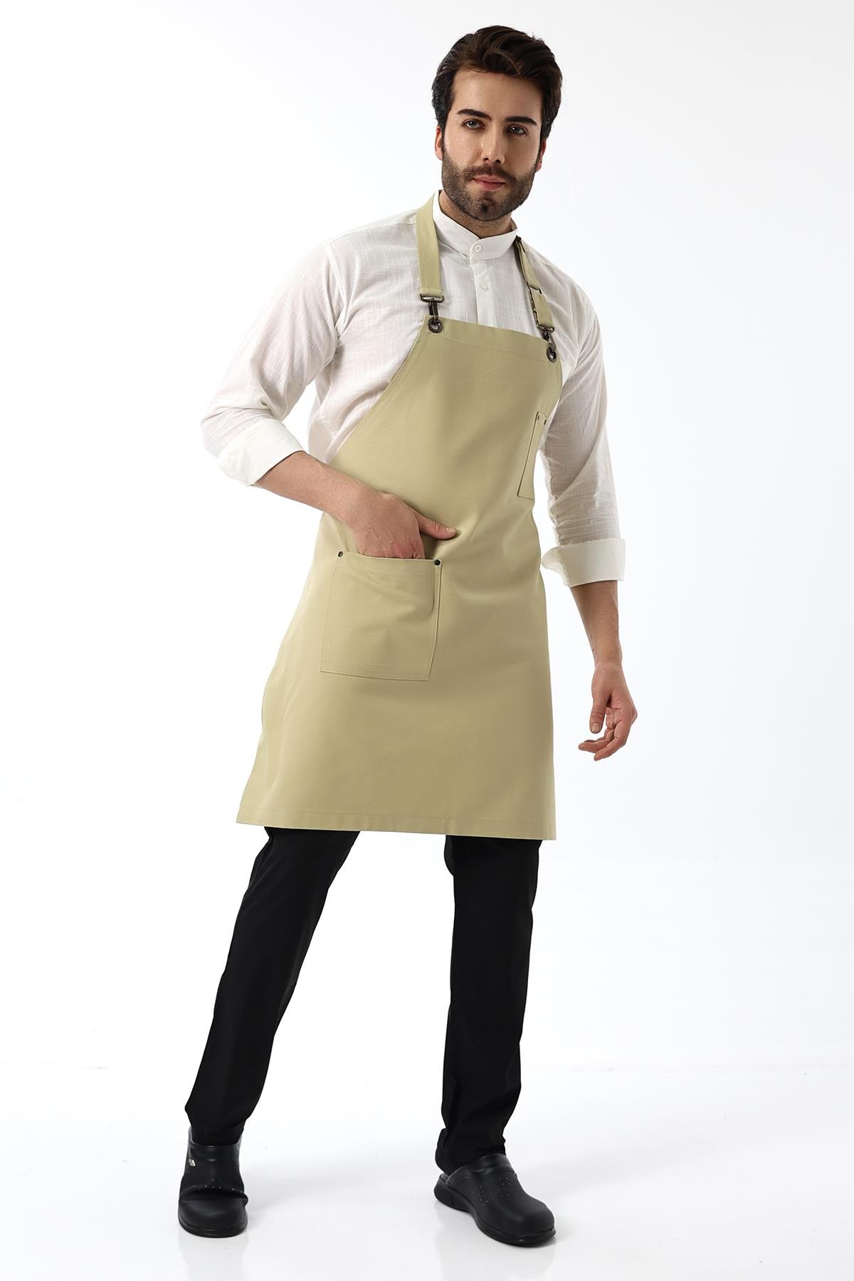 Barista Boyundan Askılı Önlük Tek Cepli - Bej
